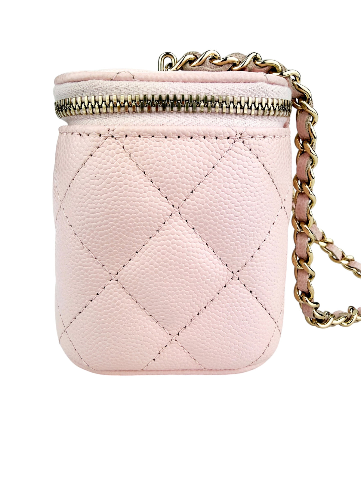 Chanel Light Pink Quilted Caviar Mini Vanity Case