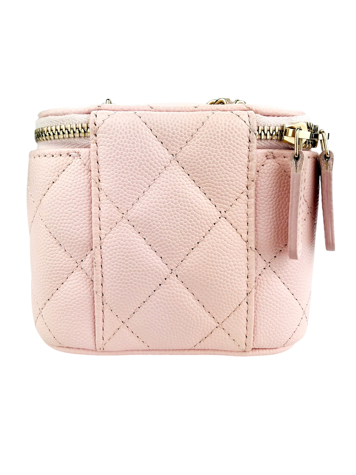 Chanel Light Pink Quilted Caviar Mini Vanity Case