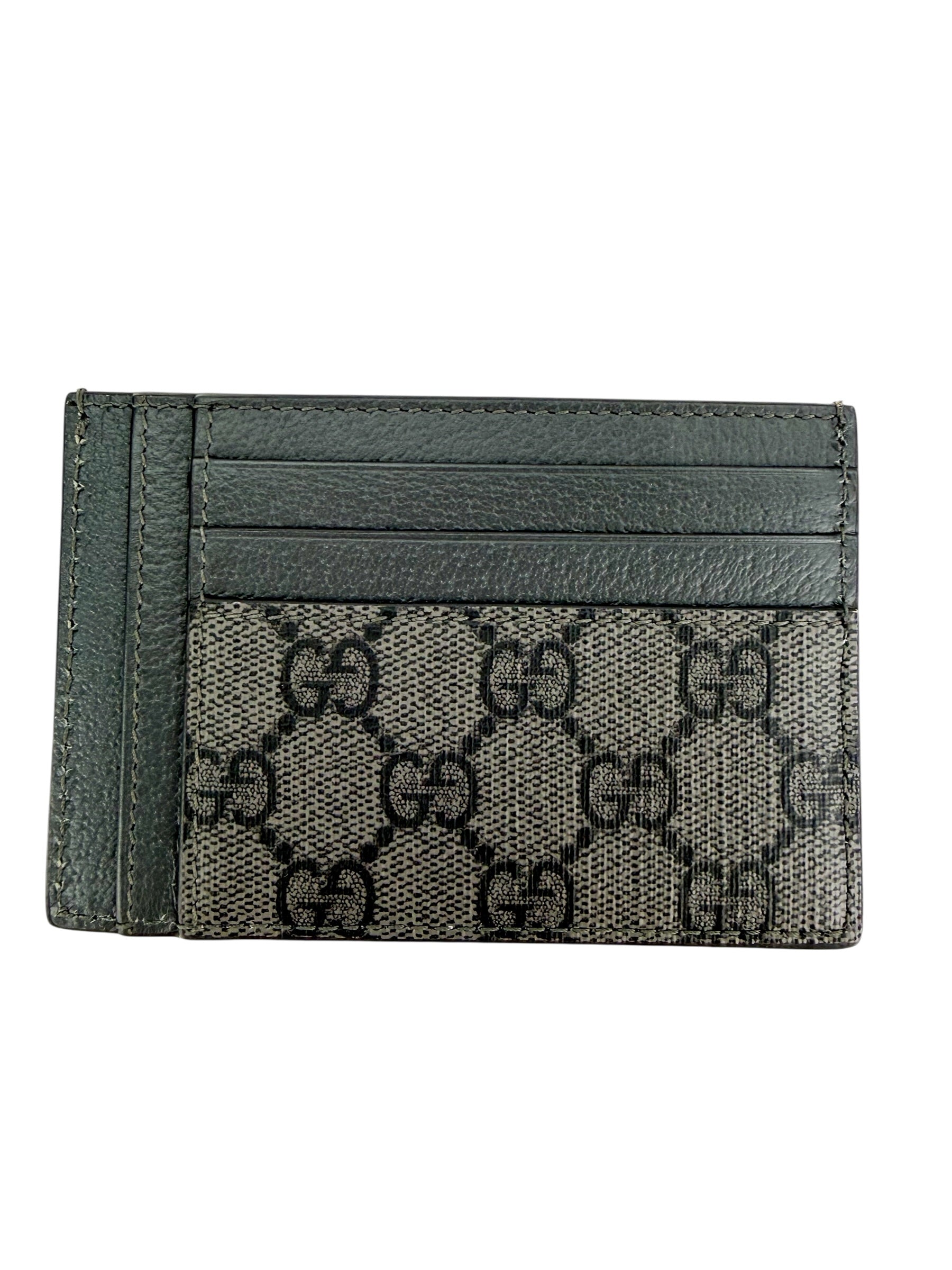 Gucci GG Supreme Canvas and Leather Card Case Grey