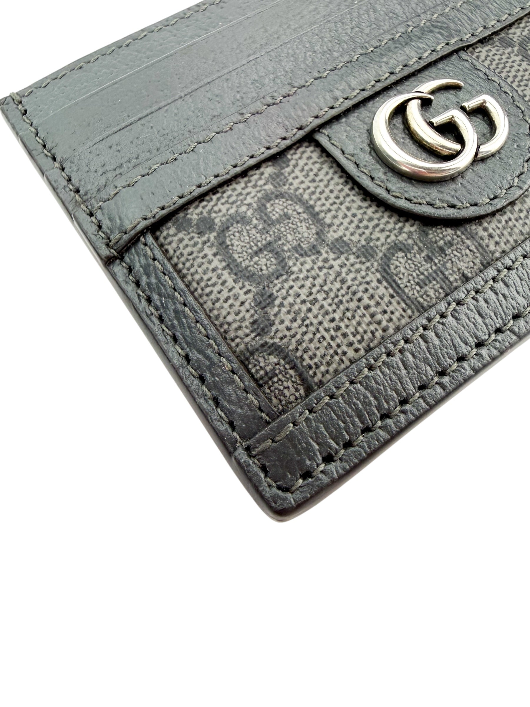 Gucci GG Supreme Canvas and Leather Card Case Grey