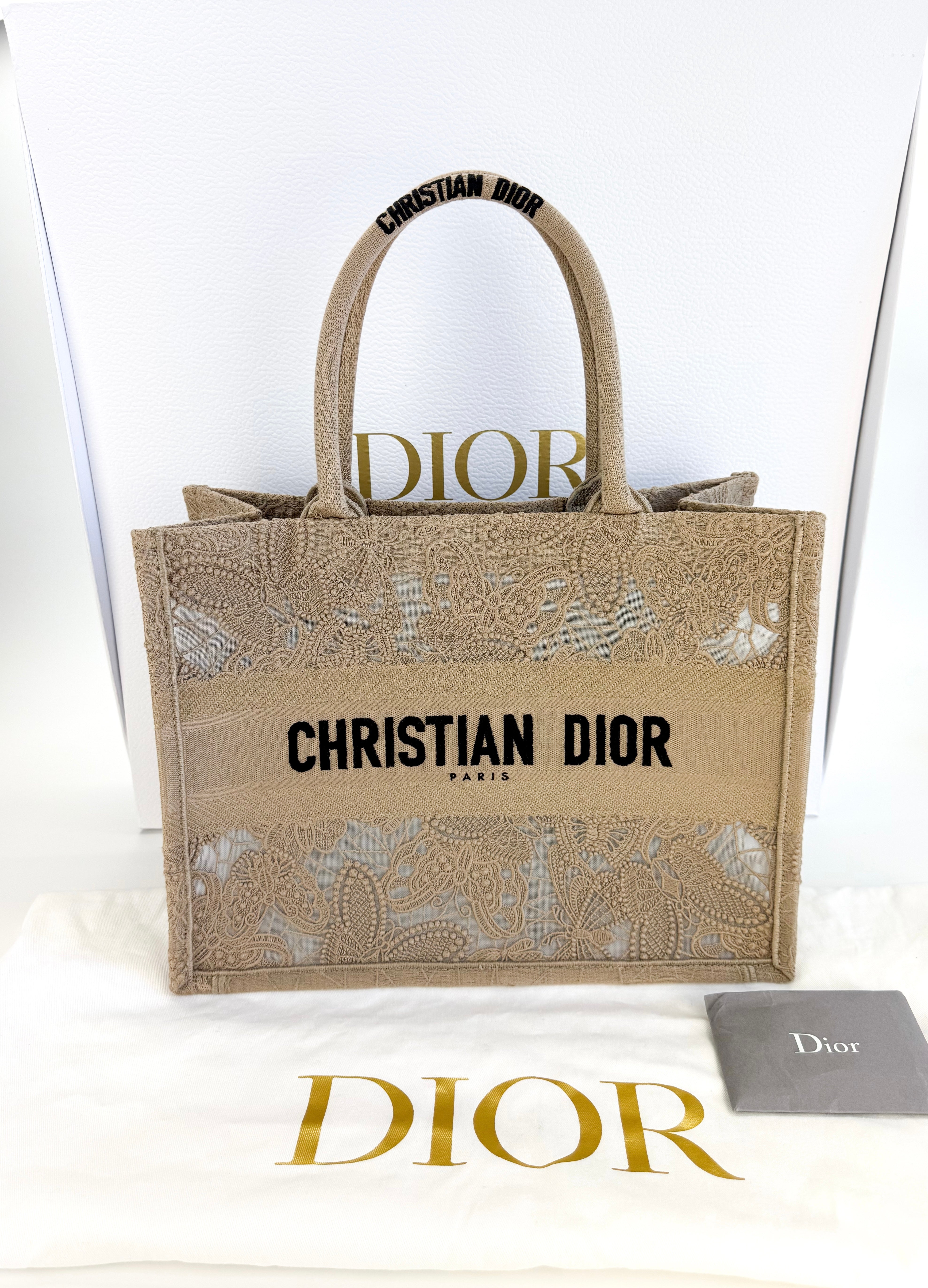 Christian Dior Book Tote Embroidered Lace Medium (Full Set)