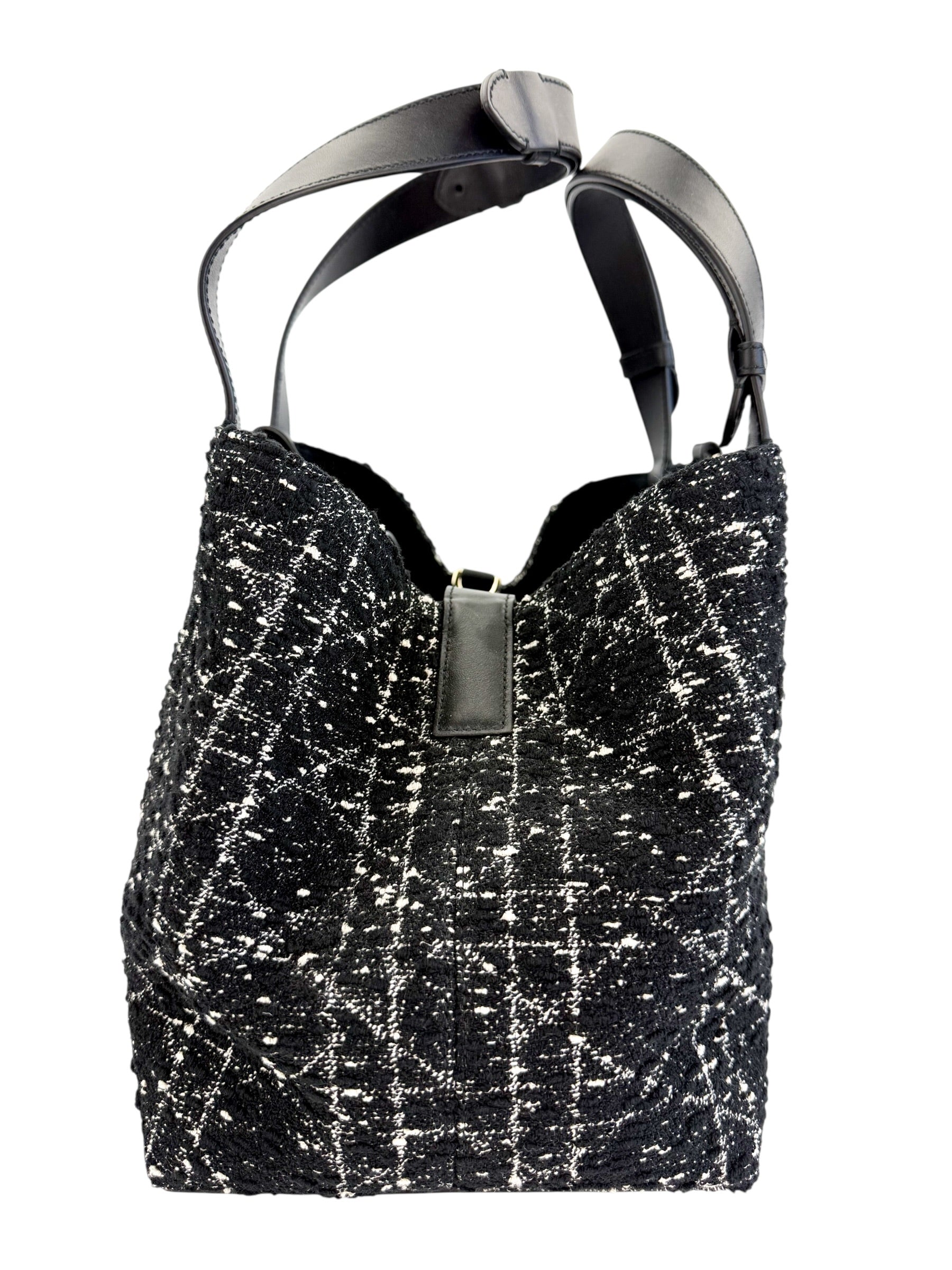 Christian Dior Tweed Cannage Medium Toujours Black White w/ Pouch (Full Set)