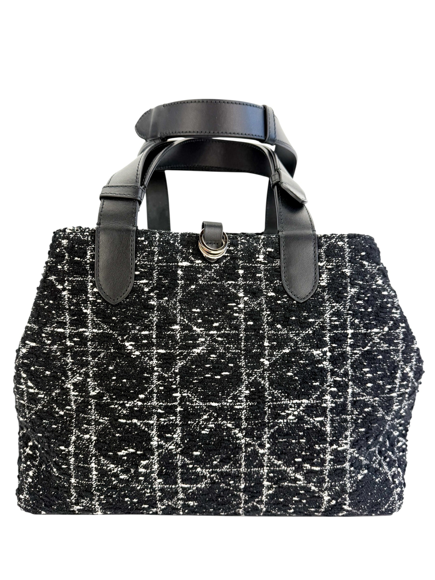 Christian Dior Tweed Cannage Medium Toujours Black White w/ Pouch (Full Set)