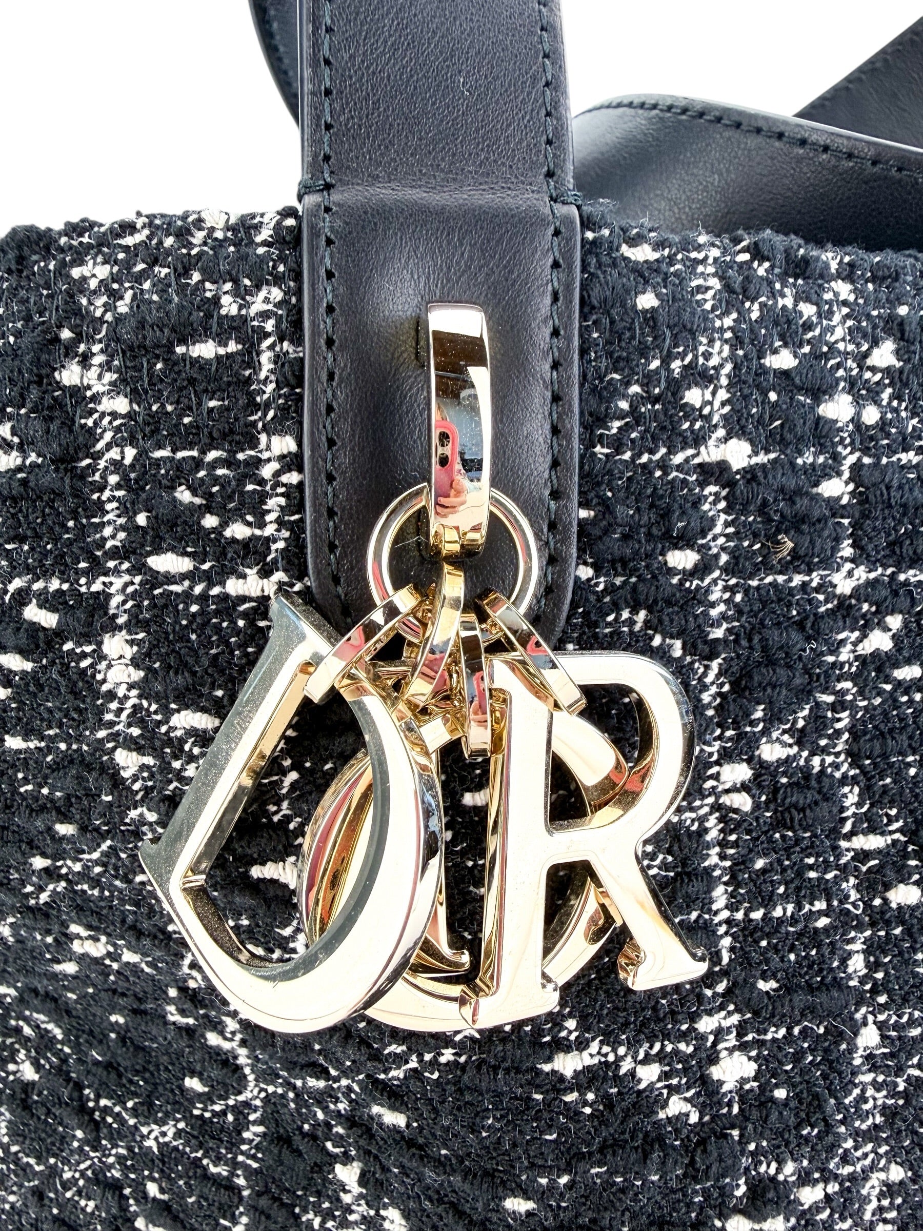 Christian Dior Tweed Cannage Medium Toujours Black White w/ Pouch (Full Set)