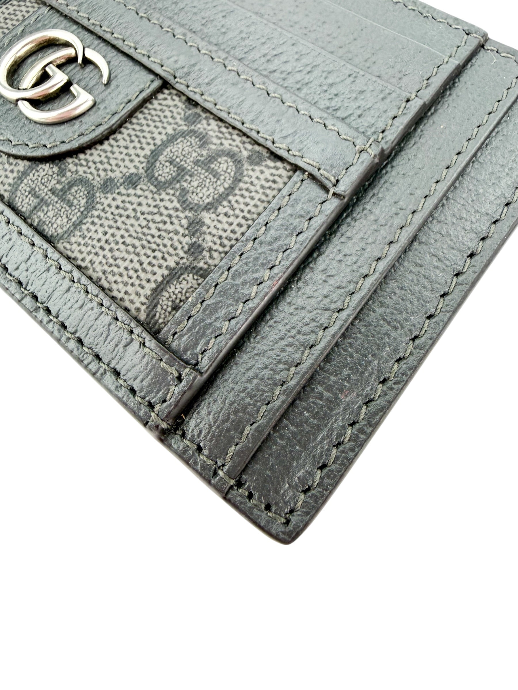 Gucci GG Supreme Canvas and Leather Card Case Grey