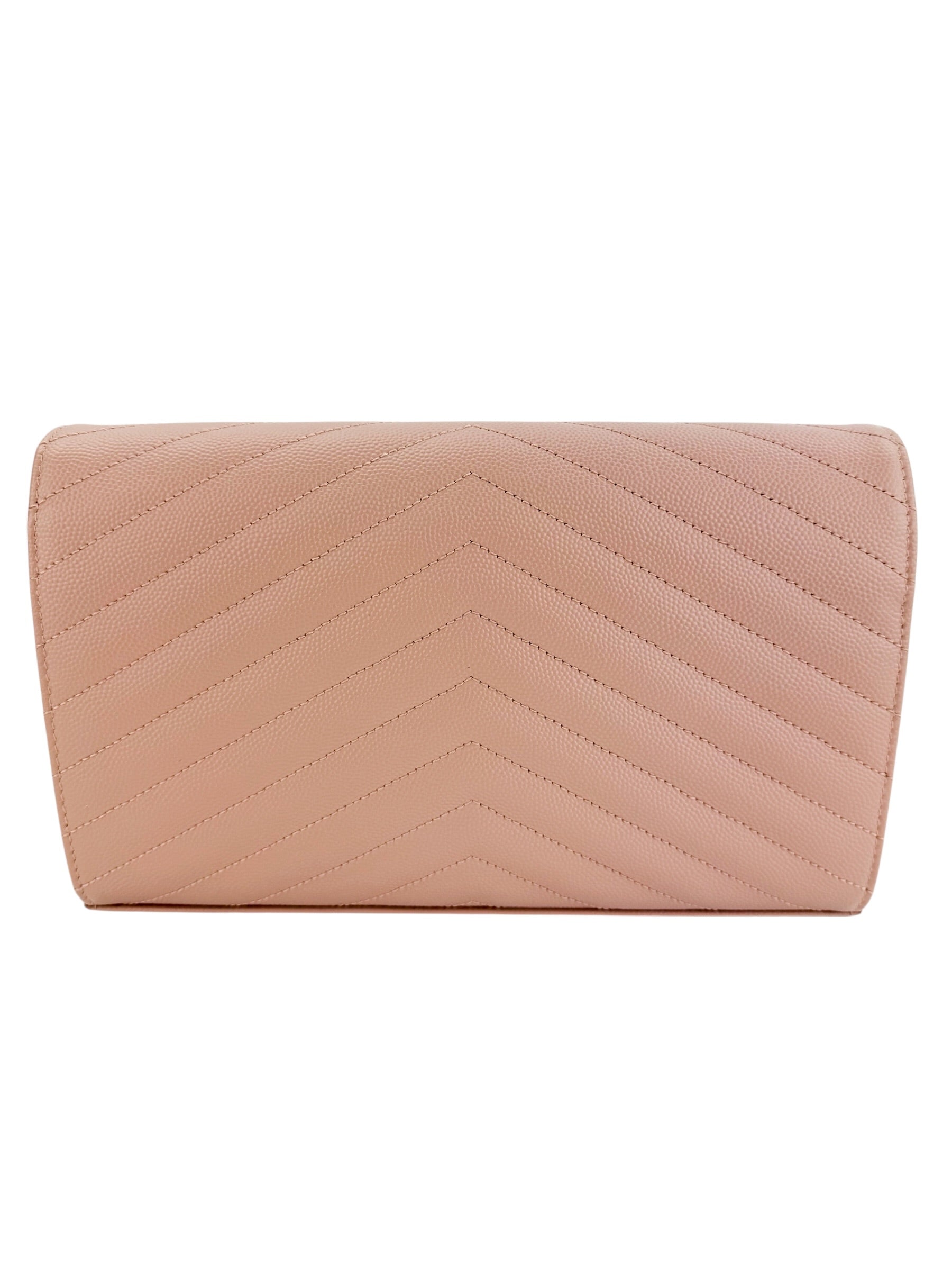 Saint Laurent Grain De Poudre Matelasse Chevron Envelope Wallet on Chain Beige (Full Set)
