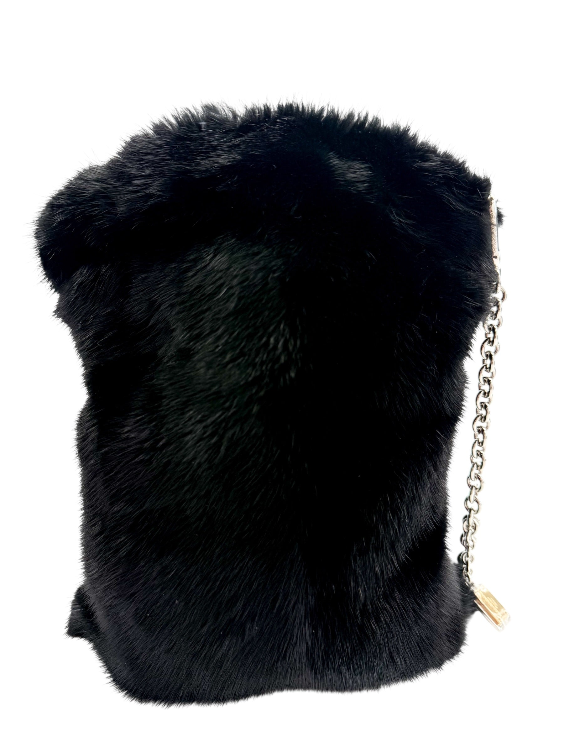 Dolce & Gabbana Black Faux Fur Silver Chain Crossbody Bag (NWT)