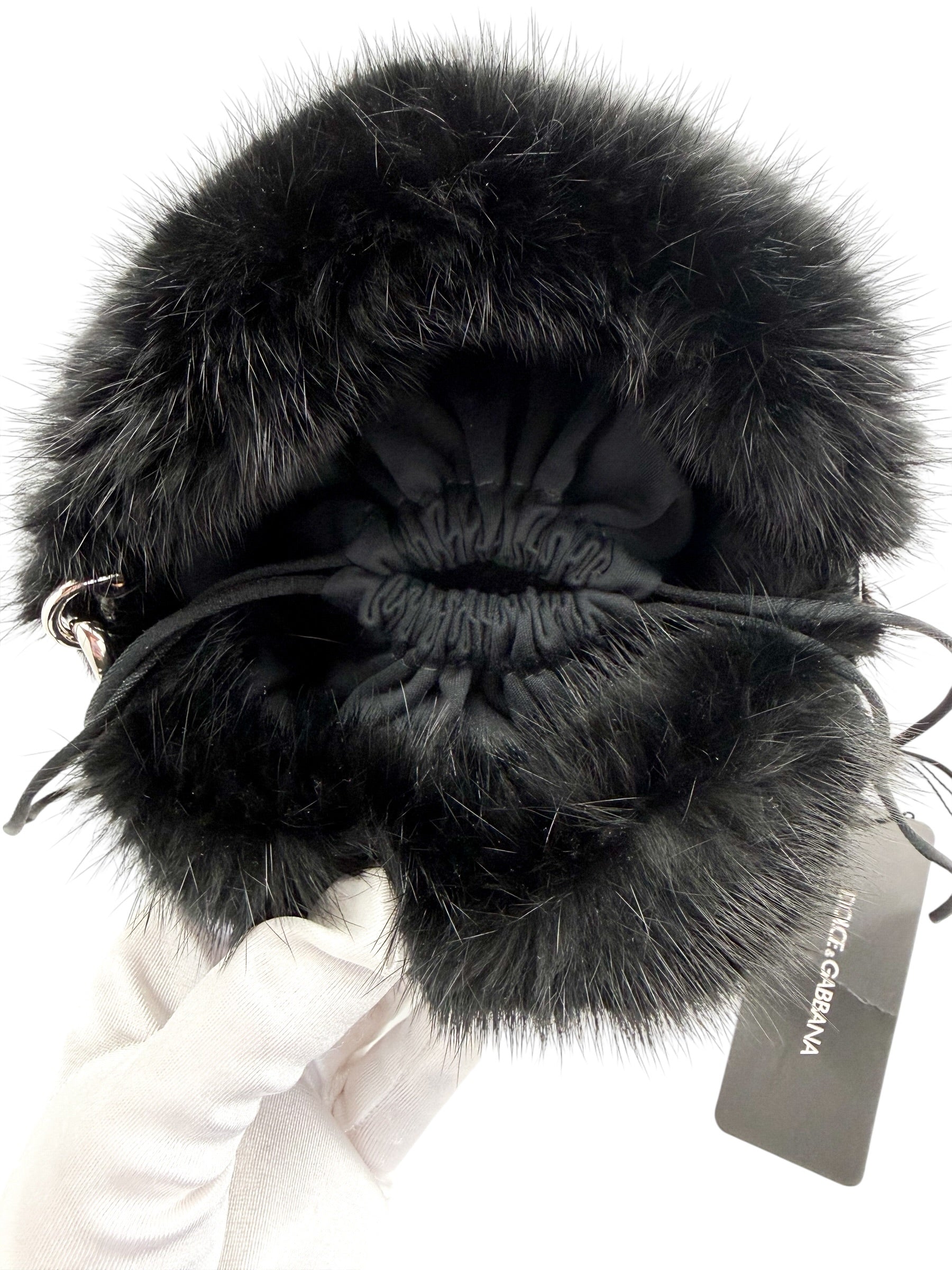 Dolce & Gabbana Black Faux Fur Silver Chain Crossbody Bag (NWT)