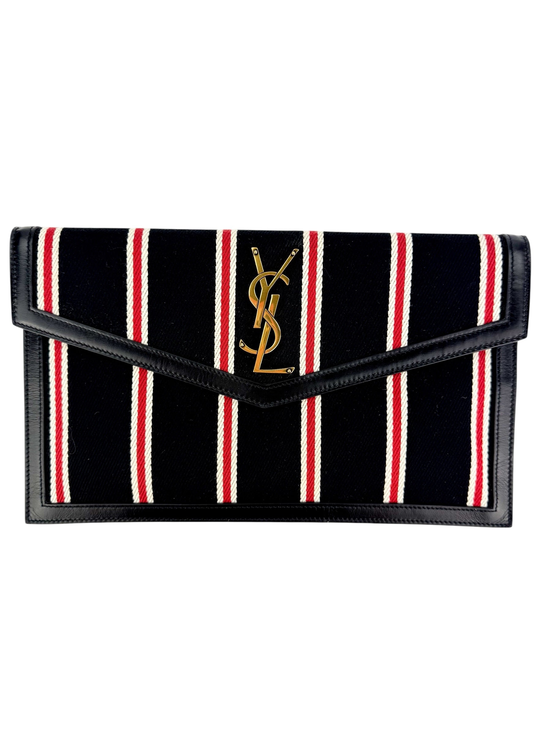 Saint Laurent Striped Uptown Clutch Black (Full Set)