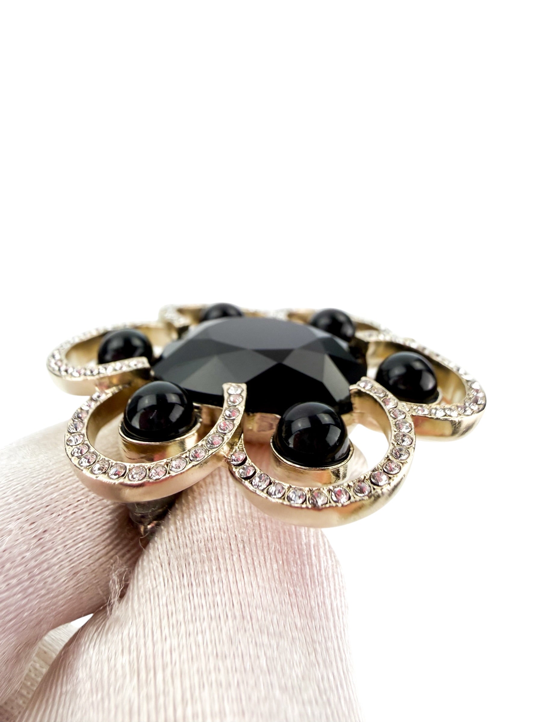 Chanel Crystal and Black Resin Brooch (Full Set)