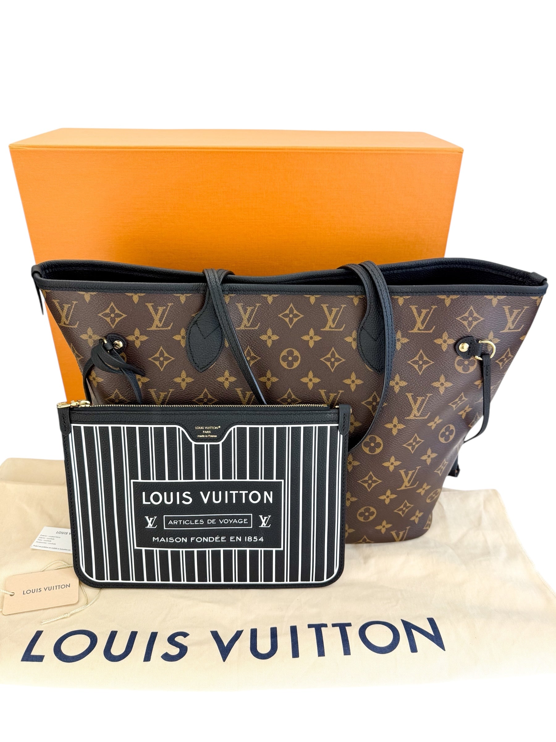 Louis Vuitton Monogram Calfskin Neo Neverfull Inside Out MM Black with Pochette (Full Set)