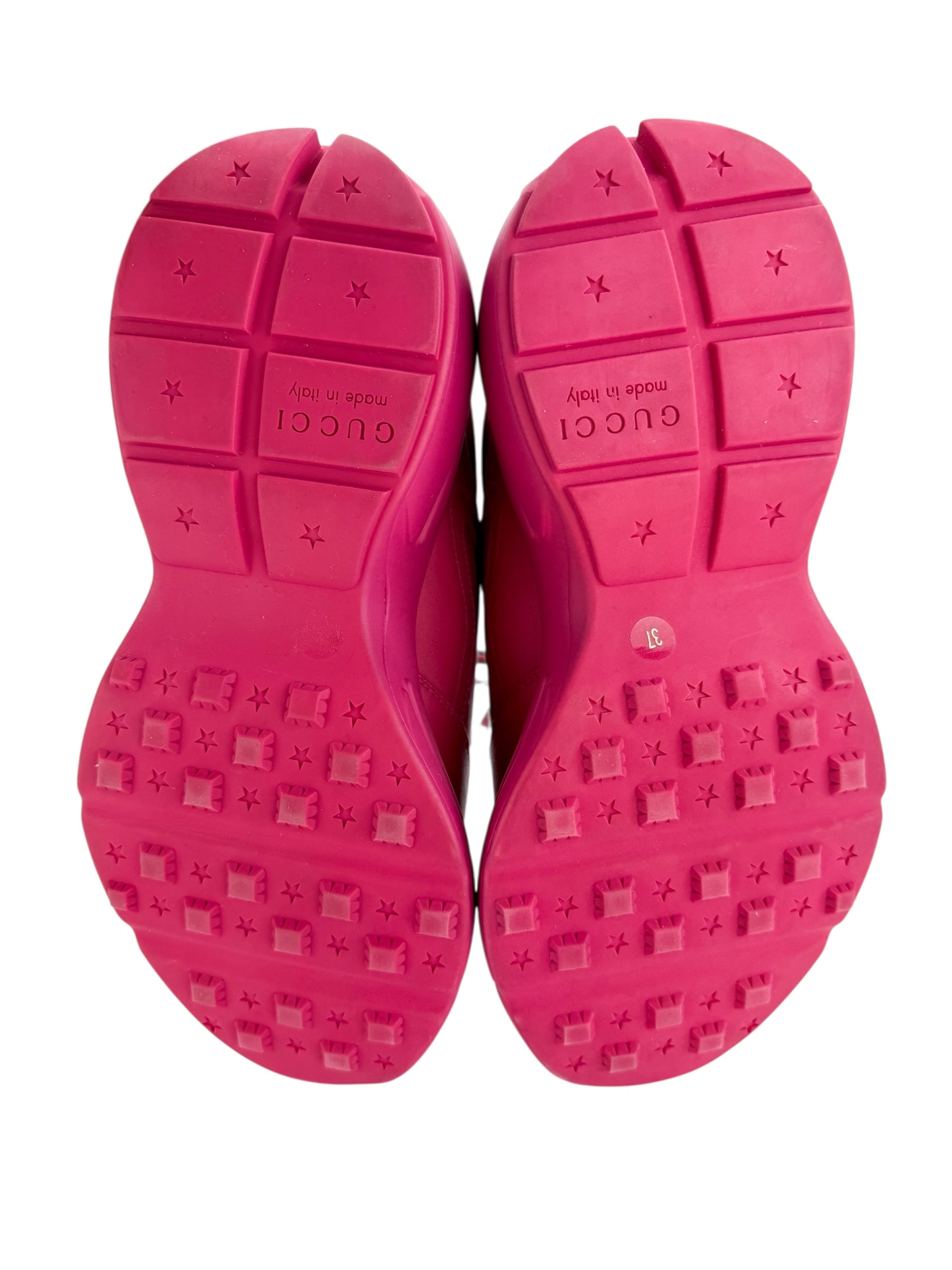 Gucci Calfskin Logo Womens Rhyton Sneakers Size 37 Pink