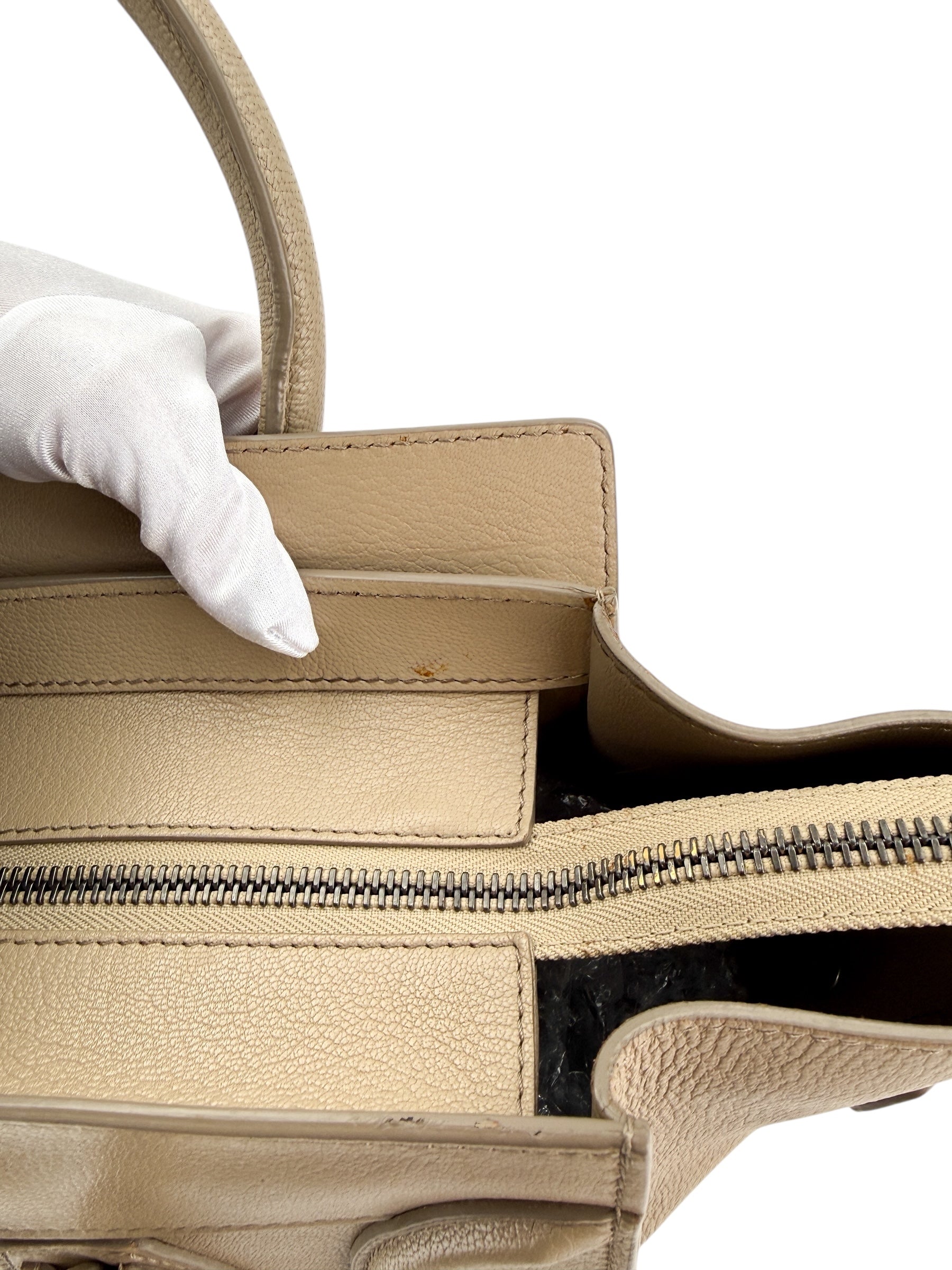 Celine Drummed Calfskin Mini Luggage Dune