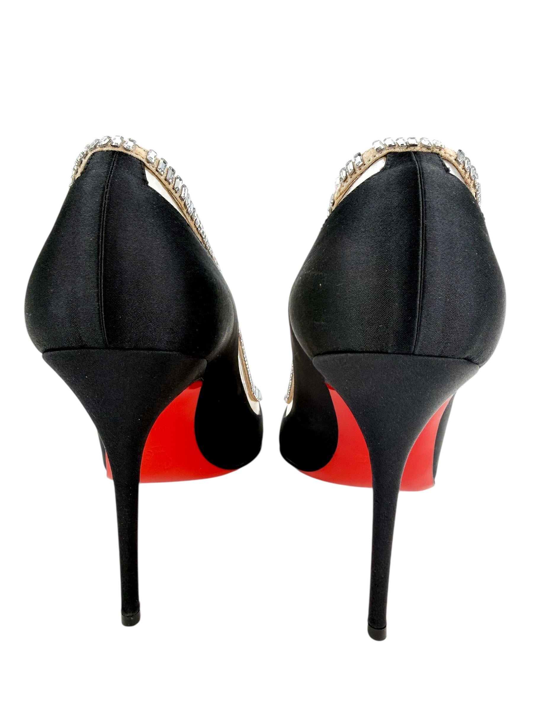 Christian Louboutin Strass Crystal Black Satin Pumps Size 38