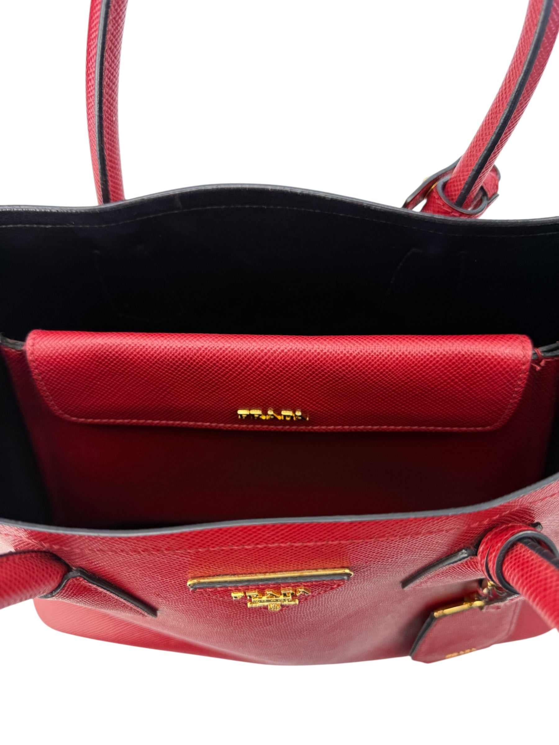 Prada Red Saffiano Cuir Medium Double Tote