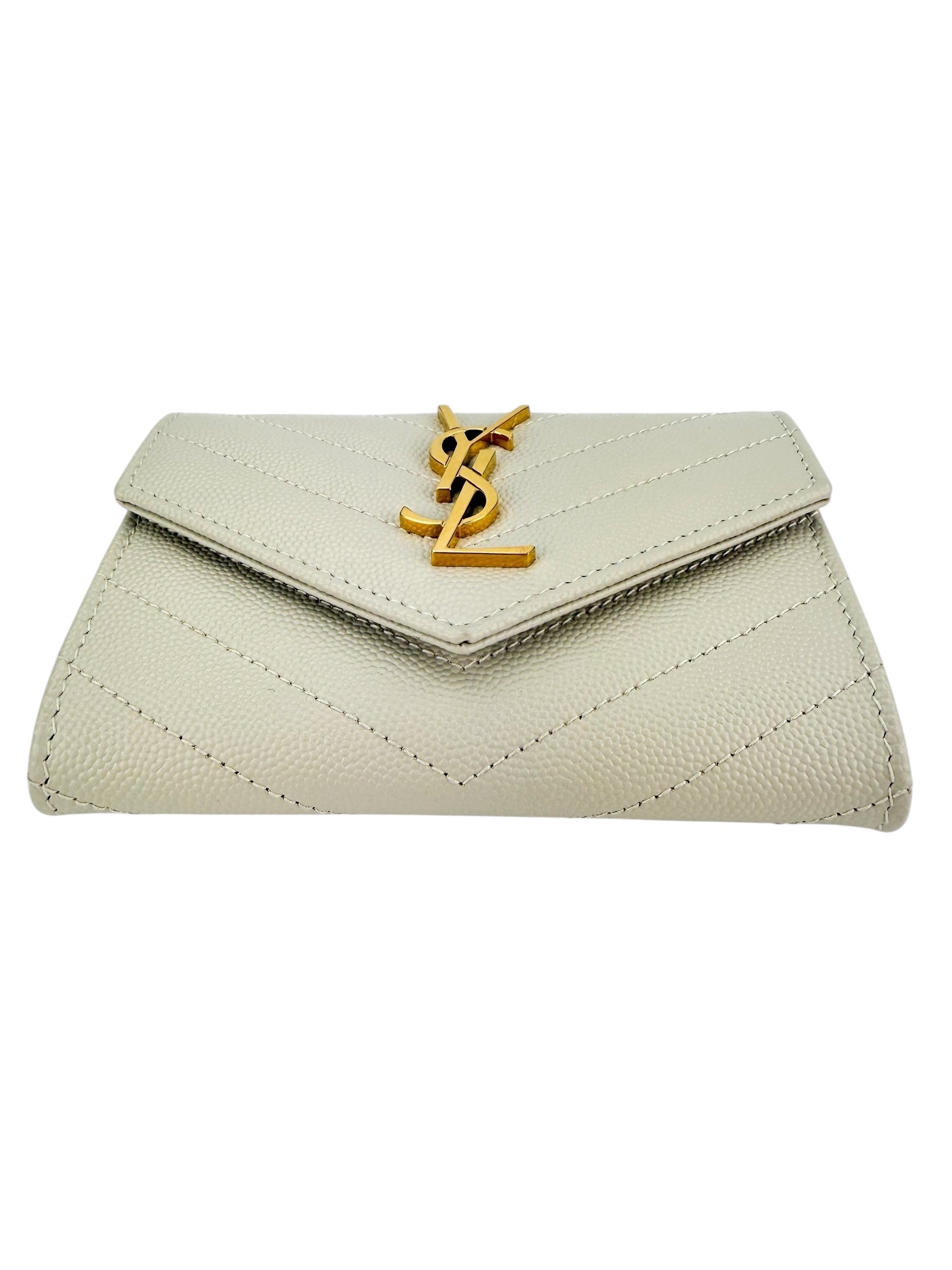 Saint Laurent Cassandre Grain De Poudre Wallet Soft Crema (Full Set)