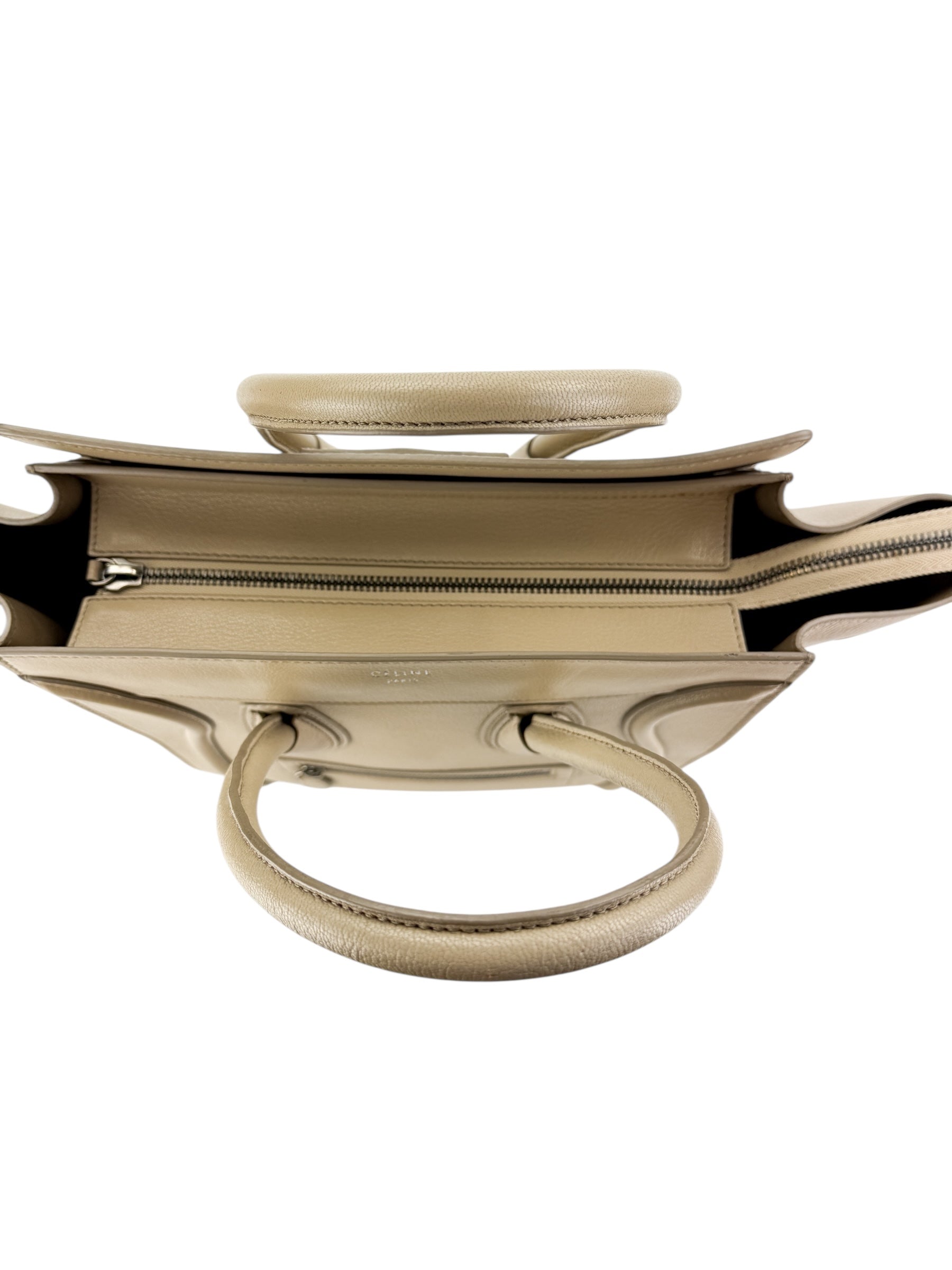 Celine Drummed Calfskin Mini Luggage Dune