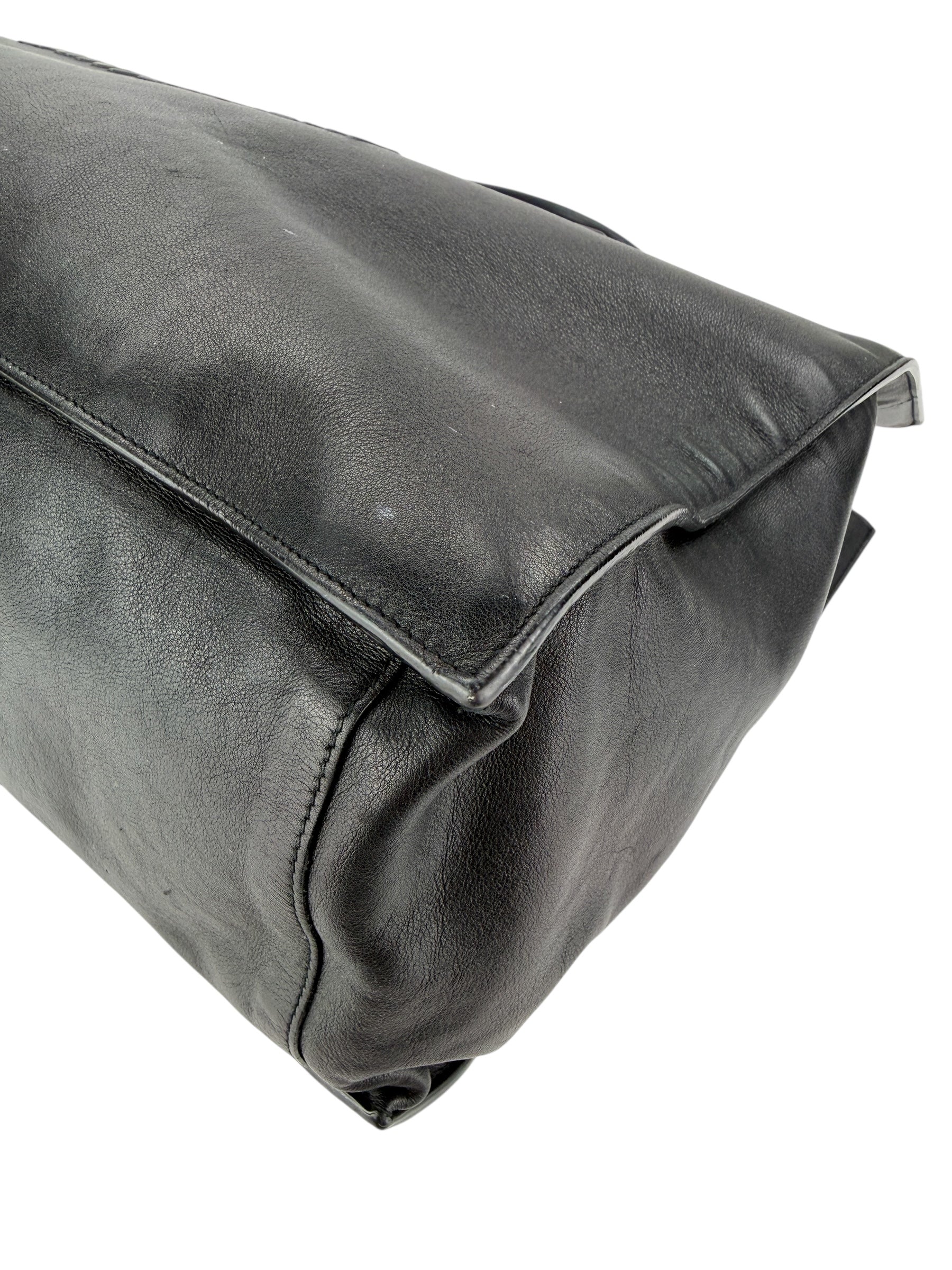 Saint Laurent Smooth Calfskin Rive Gauche Large Tote Black