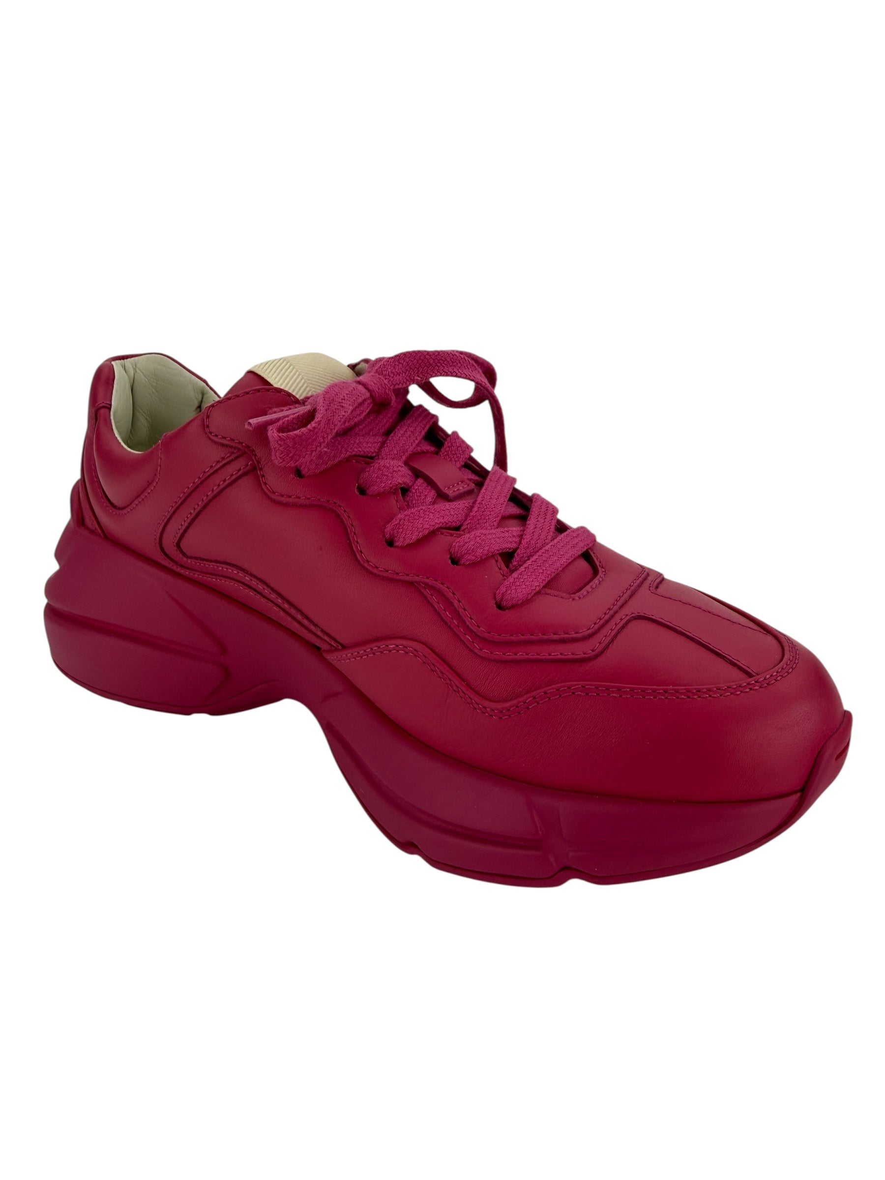 Gucci Calfskin Logo Womens Rhyton Sneakers Size 37 Pink