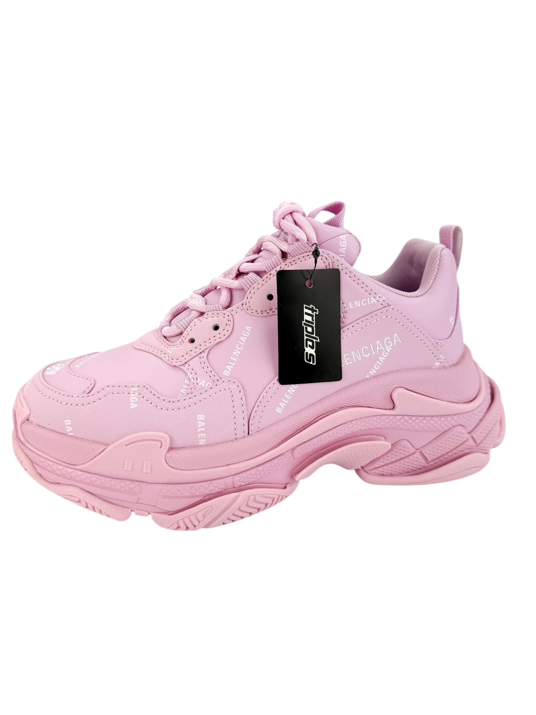 Balenciaga Leather All Over Logo Triple S Sneakers Size 39 Pink