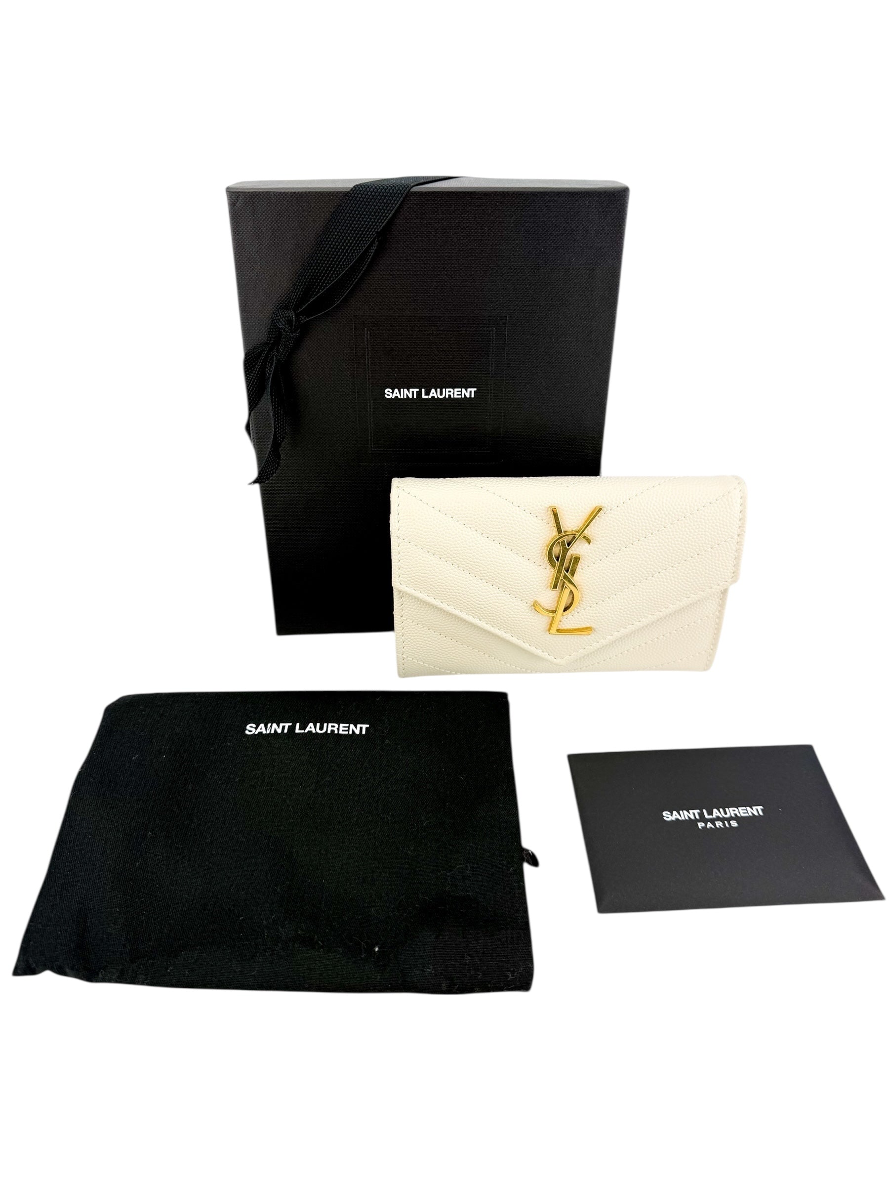 Saint Laurent Cassandre Grain De Poudre Wallet Soft Crema (Full Set)