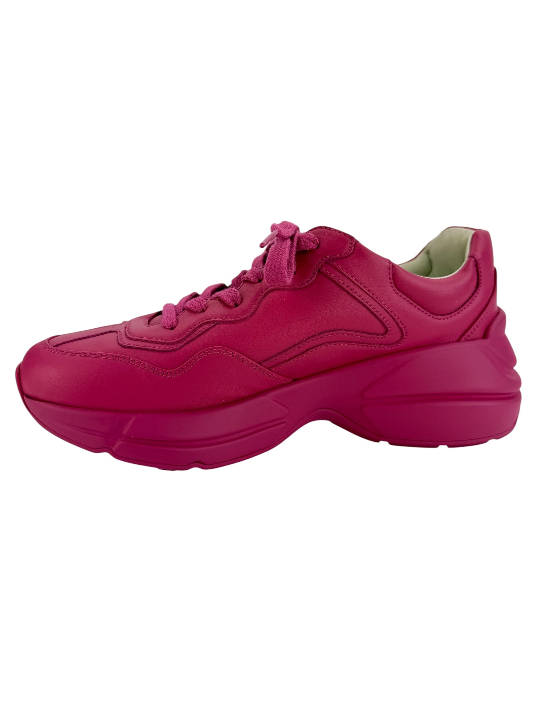 Gucci Calfskin Logo Womens Rhyton Sneakers Size 37 Pink