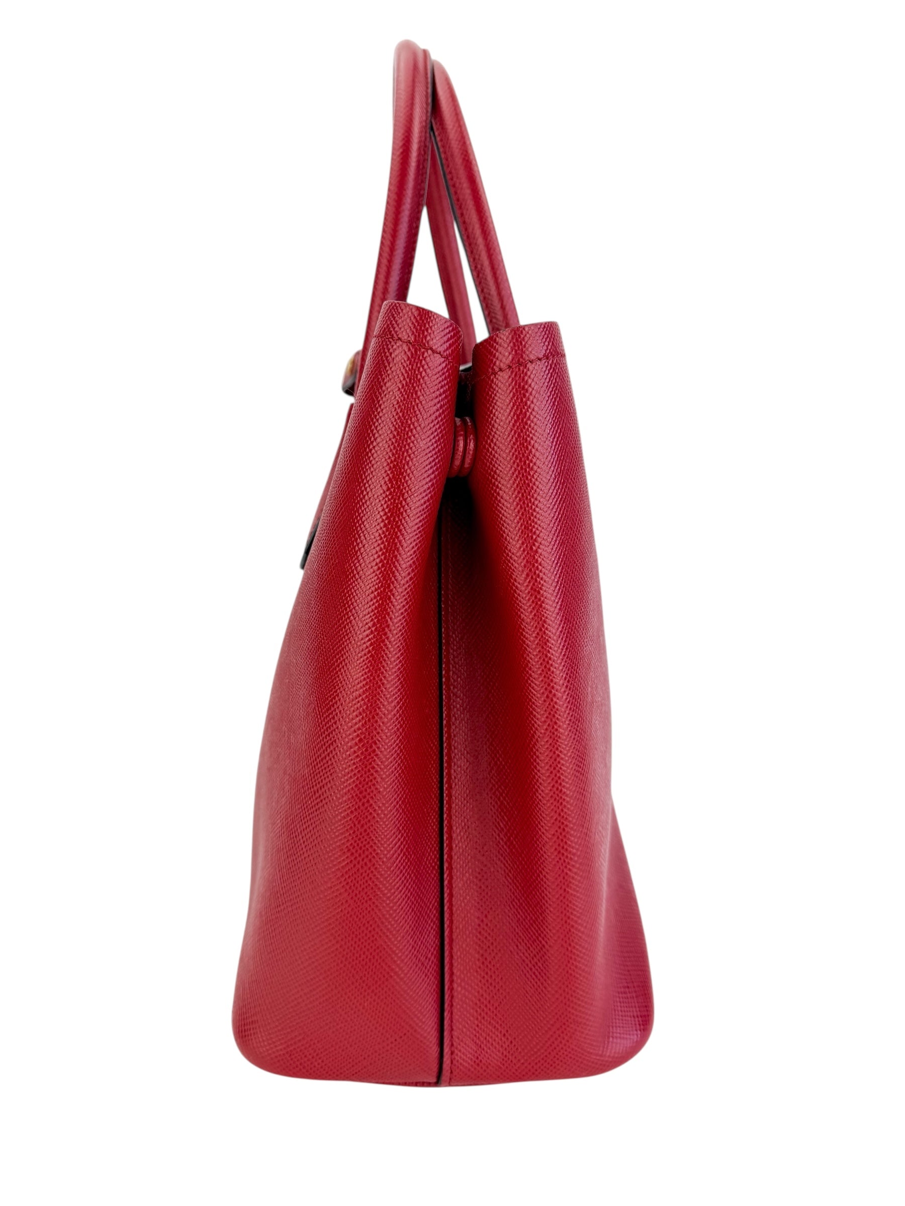 Prada Red Saffiano Cuir Medium Double Tote