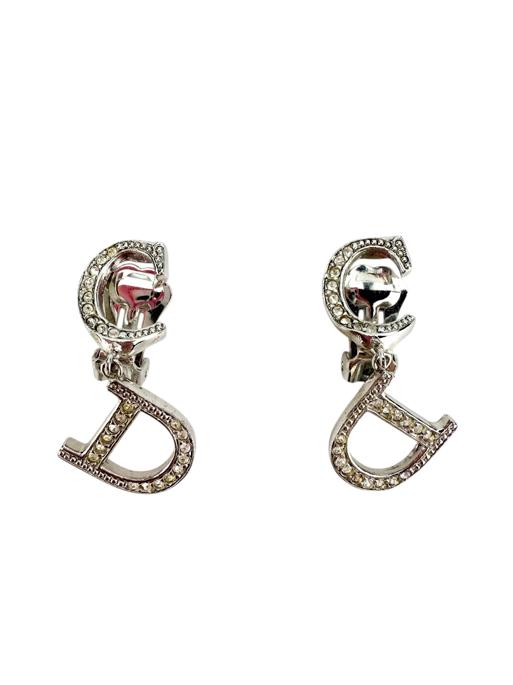Christian Dior Vintage Crystal CD Clip-On Earrings