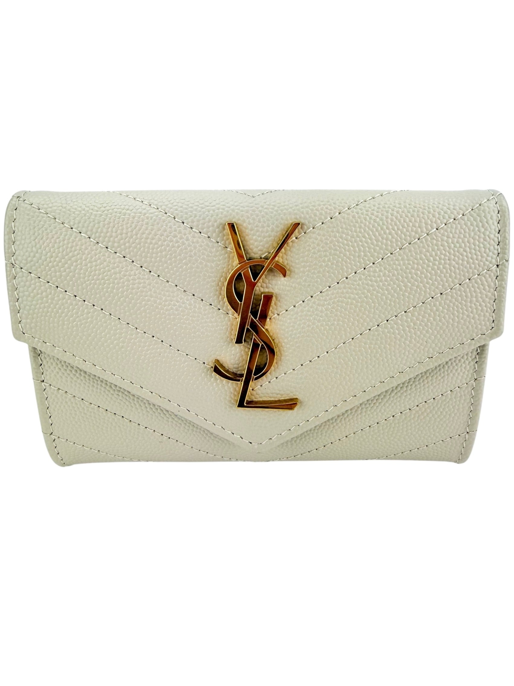 Saint Laurent Cassandre Grain De Poudre Wallet Soft Crema (Full Set)