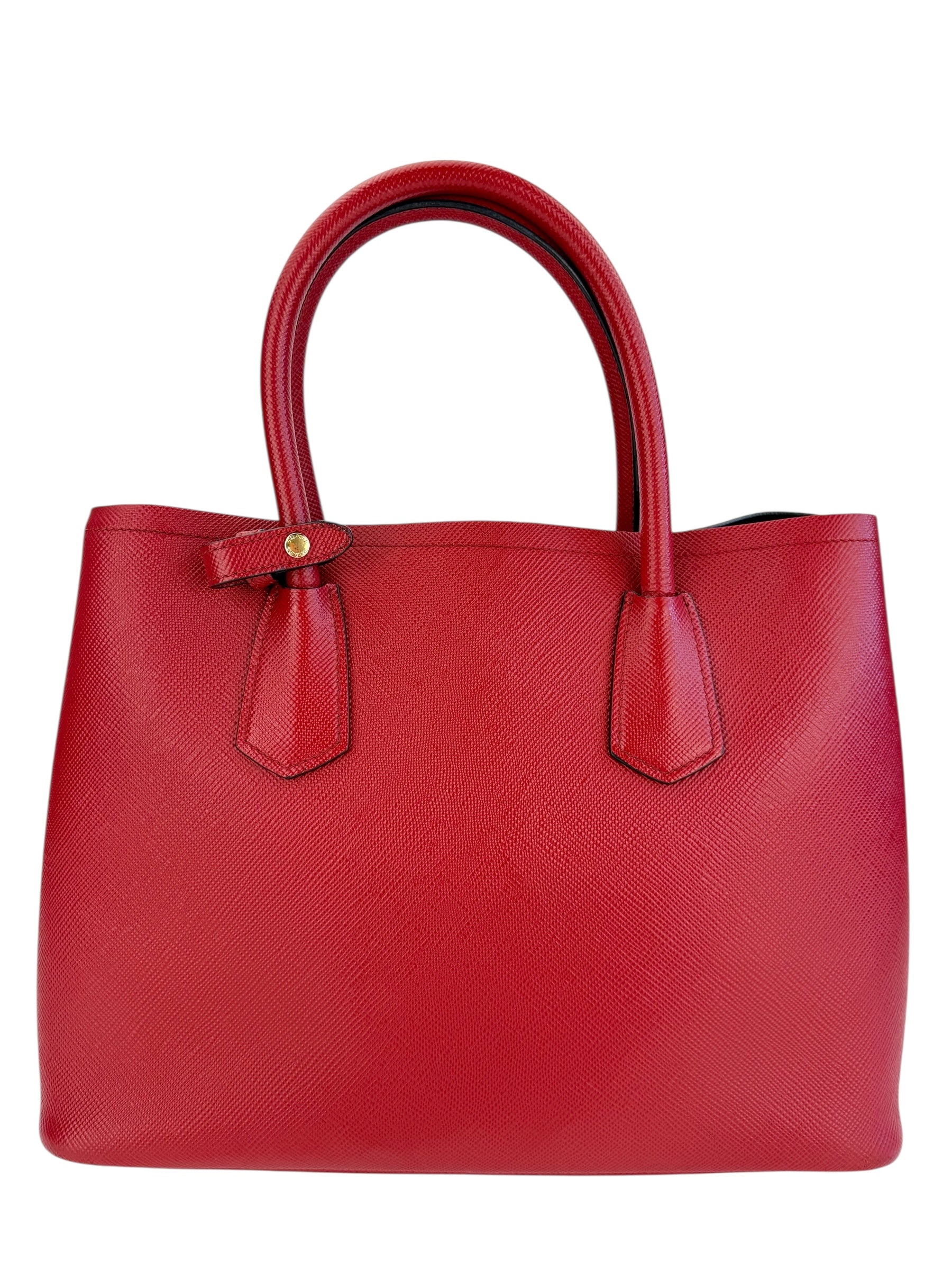 Prada Red Saffiano Cuir Medium Double Tote