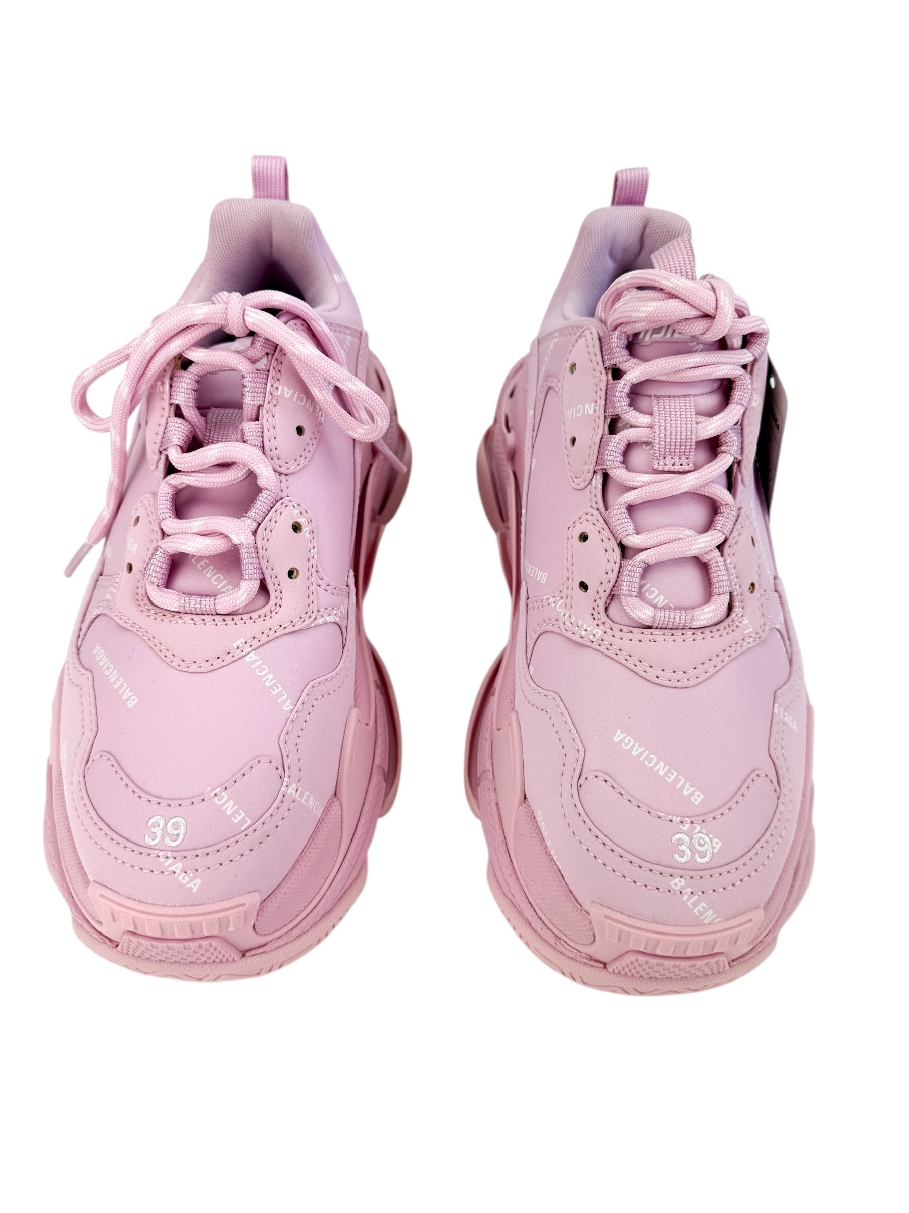 Balenciaga Leather All Over Logo Triple S Sneakers Size 39 Pink