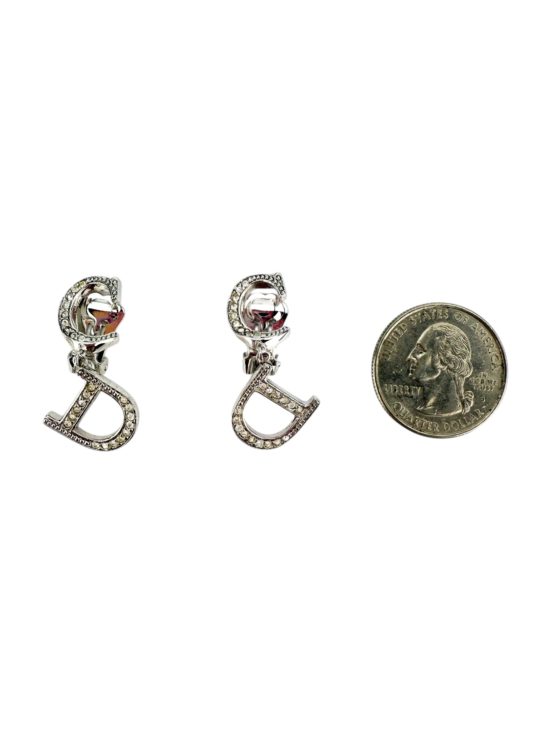Christian Dior Vintage Crystal CD Clip-On Earrings