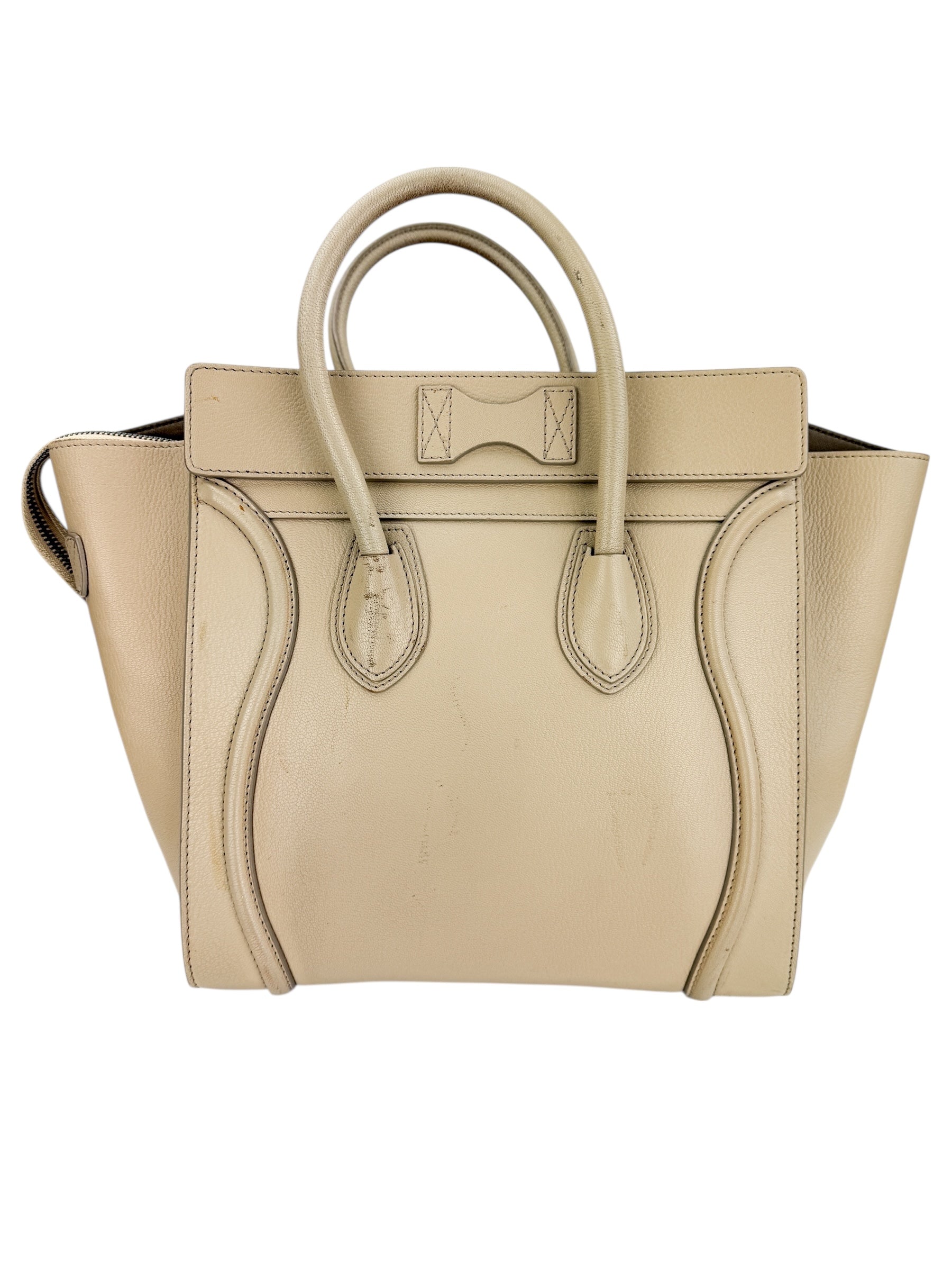 Celine Drummed Calfskin Mini Luggage Dune