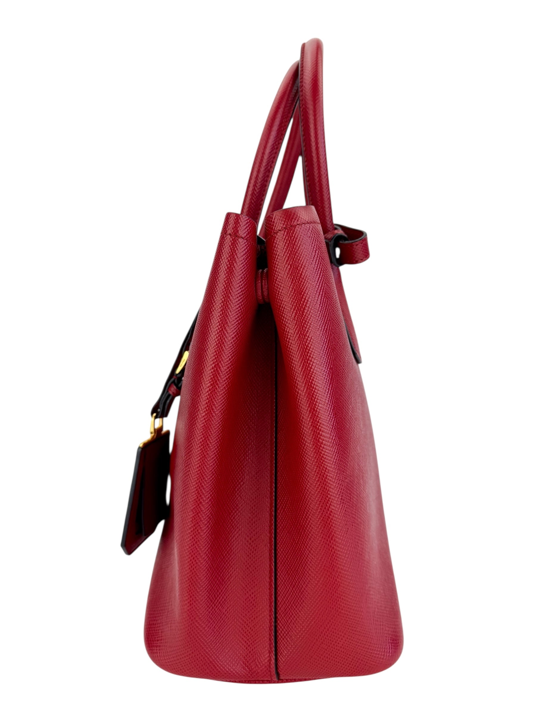 Prada Red Saffiano Cuir Medium Double Tote