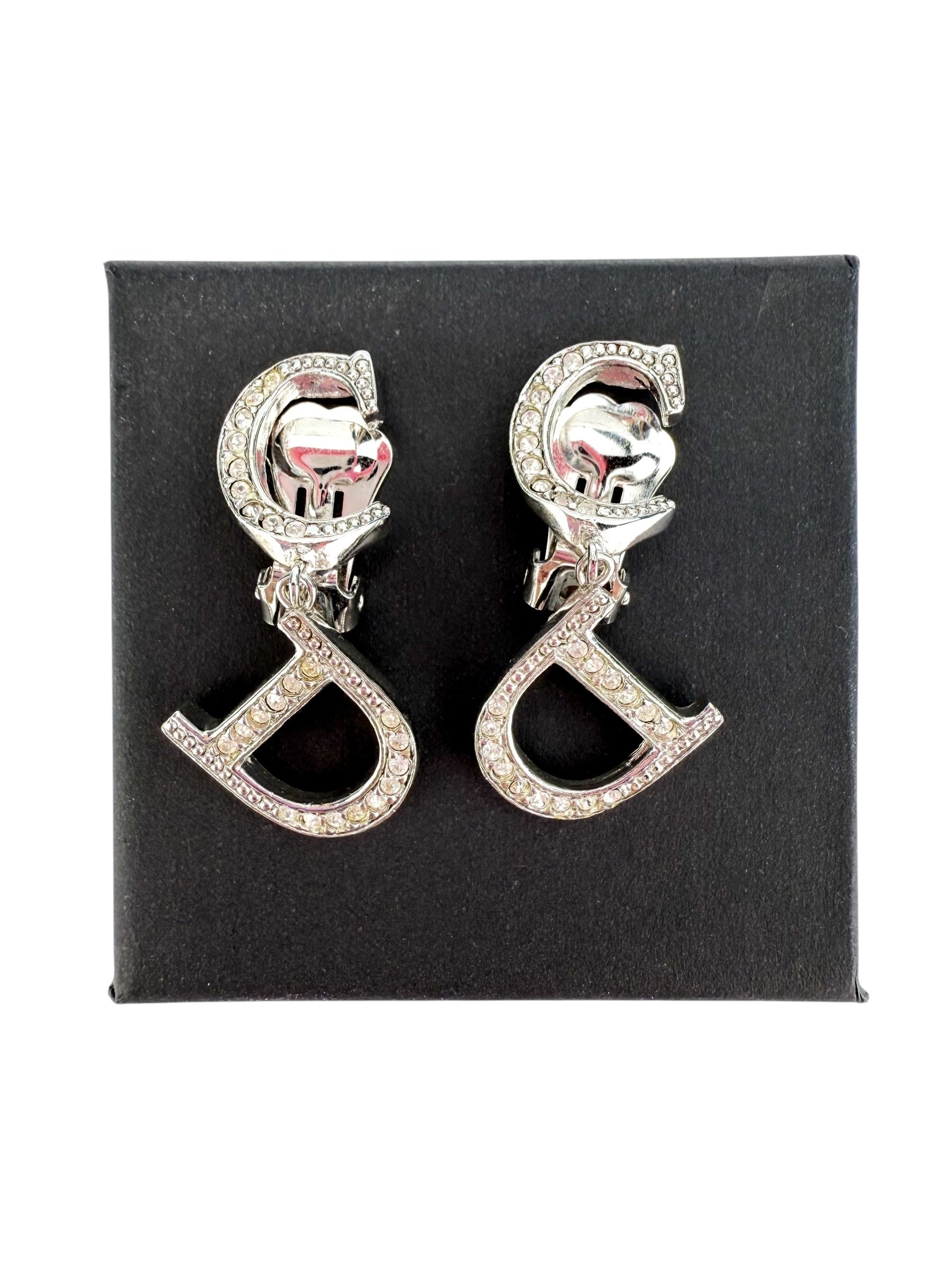 Christian Dior Vintage Crystal CD Clip-On Earrings