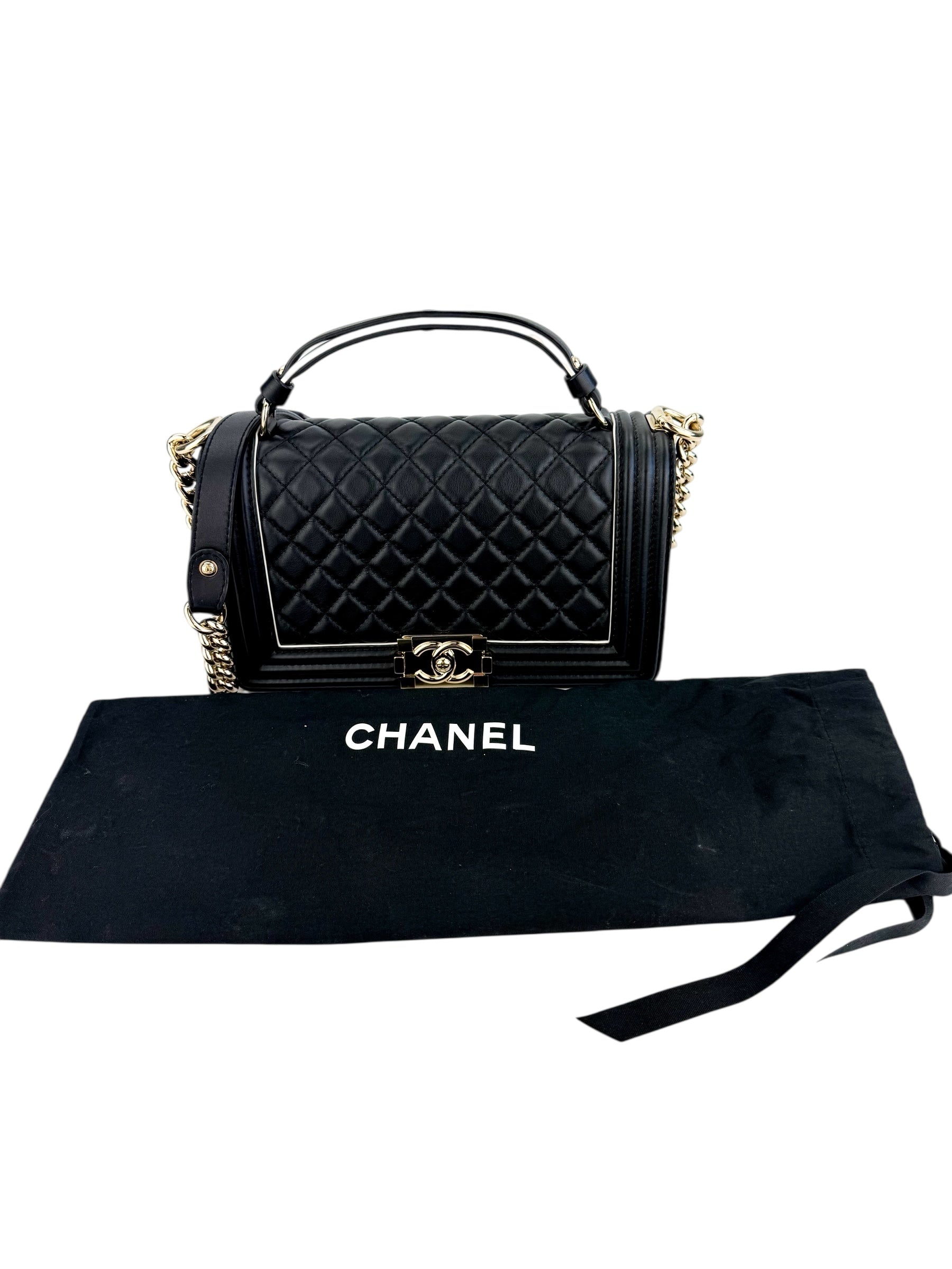 Chanel Quilted Medium Boy Top Handle Flap Black