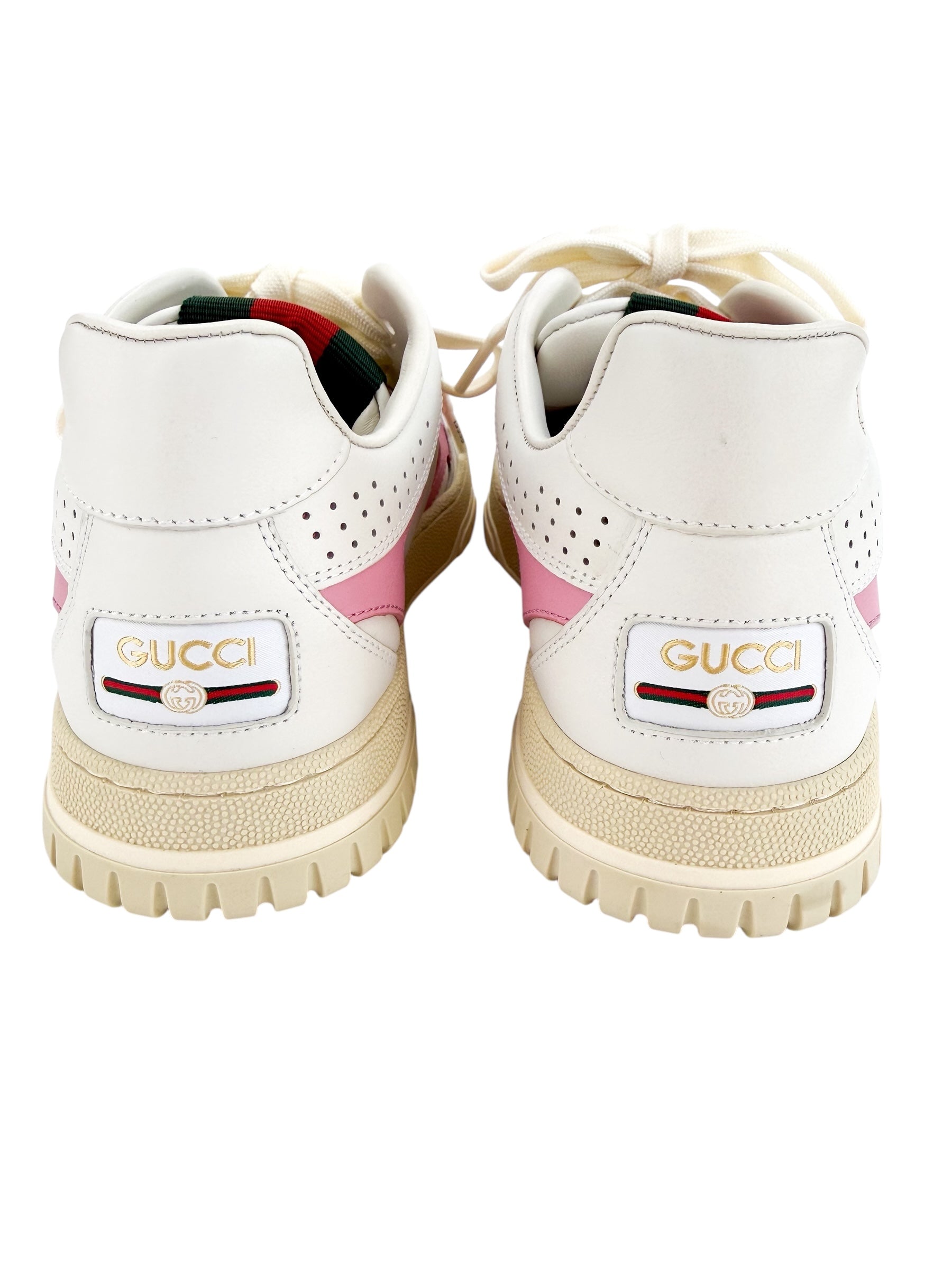 Gucci Calfskin Womens Re-Web Sneakers Size 37.5 White Pink