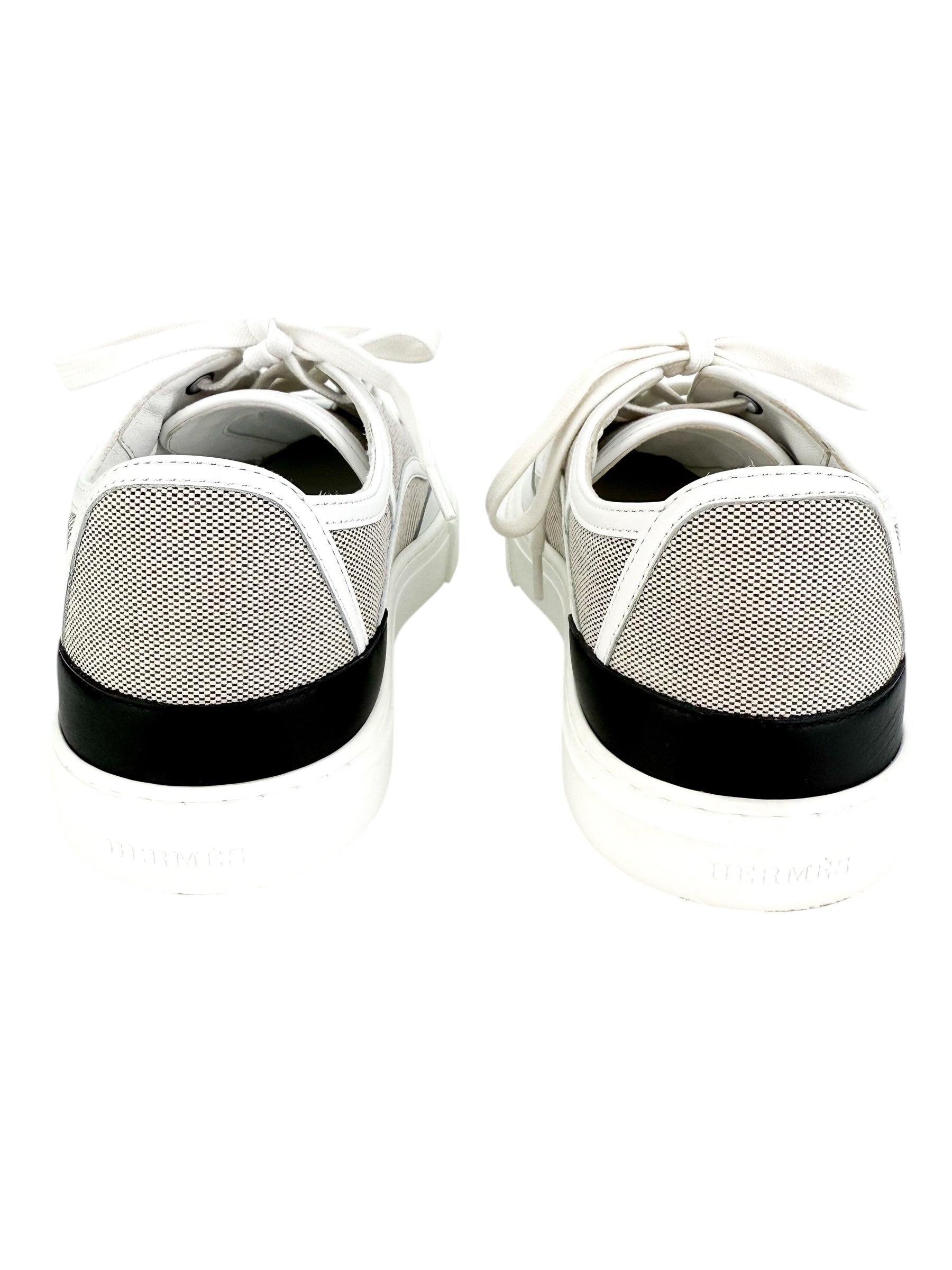 Hermes Canvas Calfskin Get Sneakers Prunoir White Size 37 (Full Set)