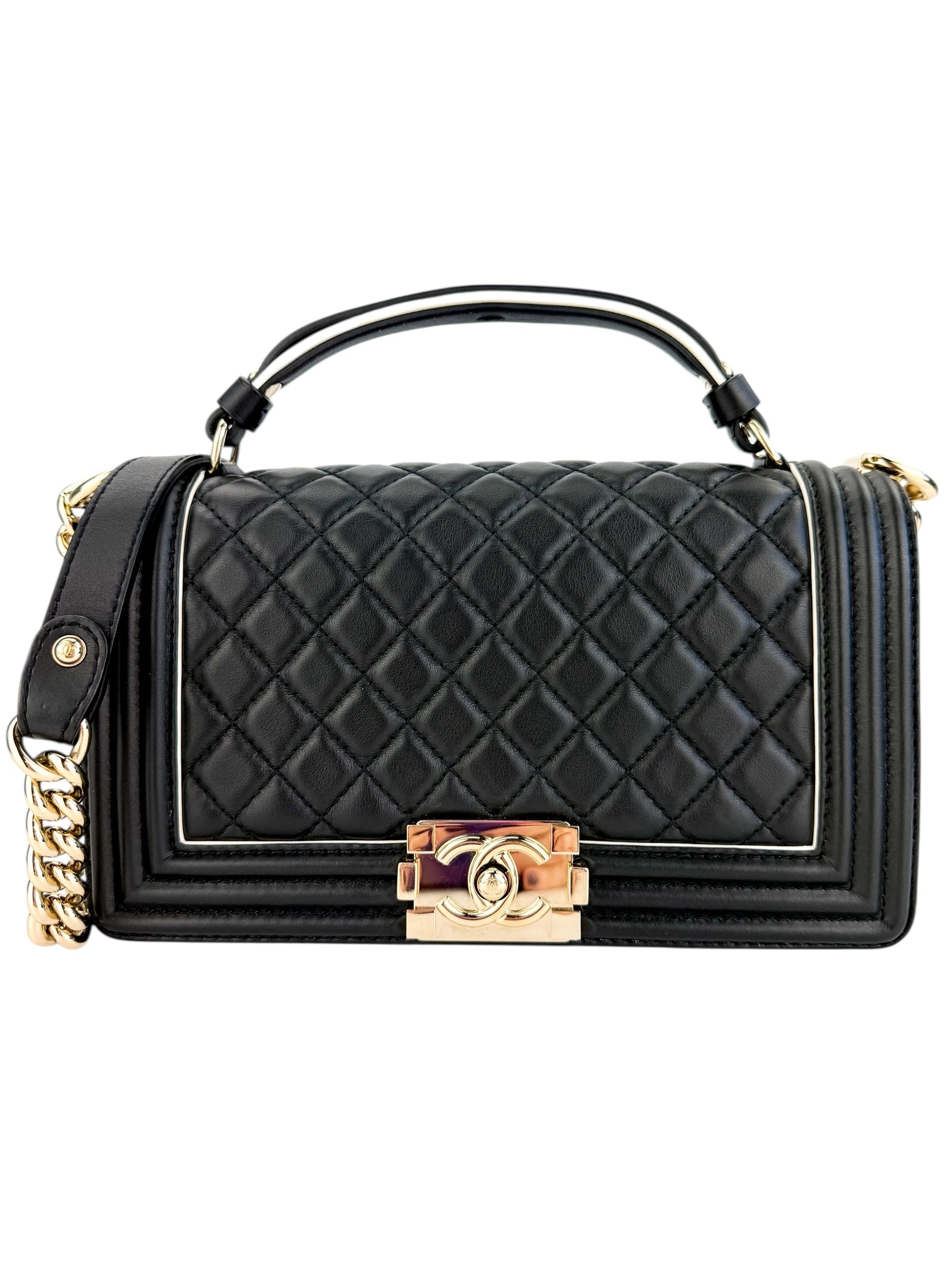 Chanel Quilted Medium Boy Top Handle Flap Black