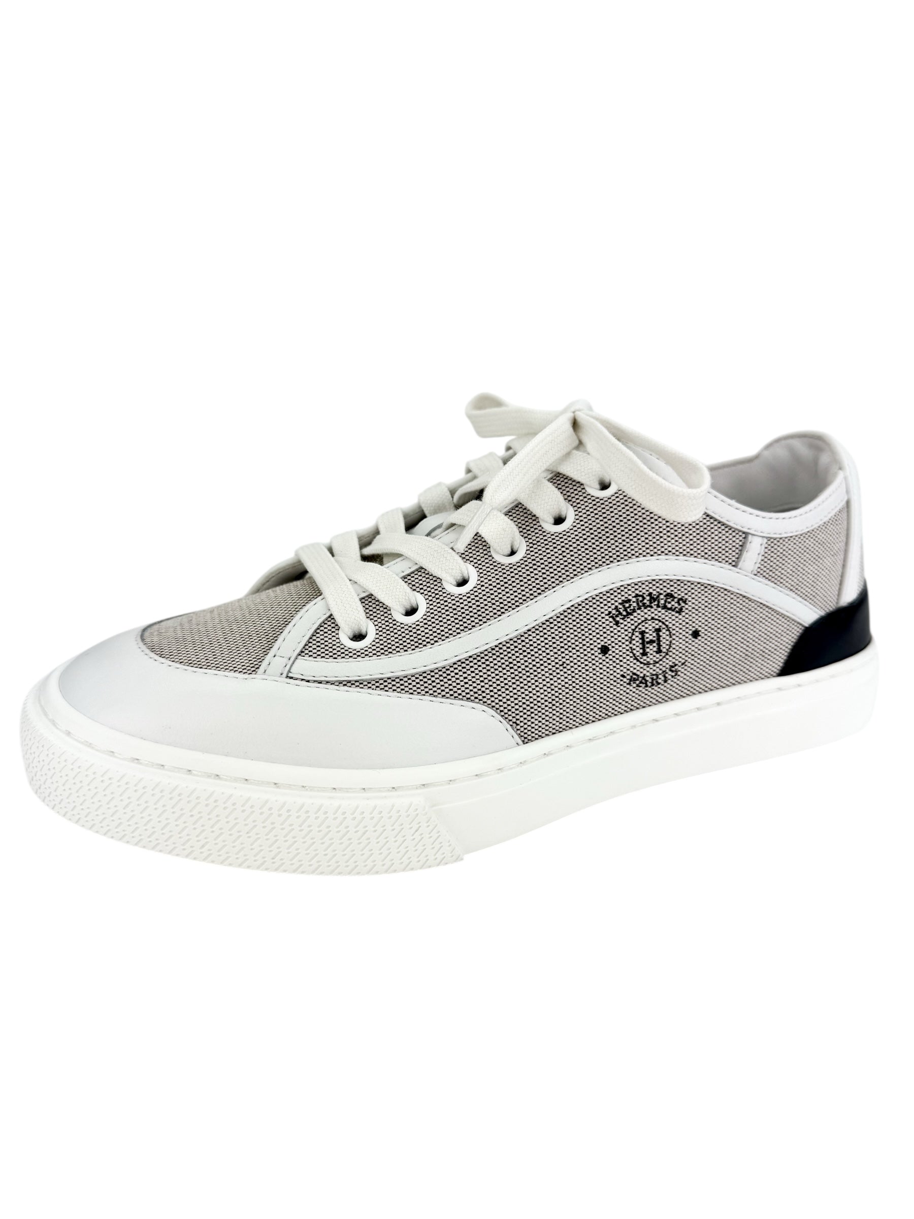 Hermes Canvas Calfskin Get Sneakers Prunoir White Size 37 (Full Set)