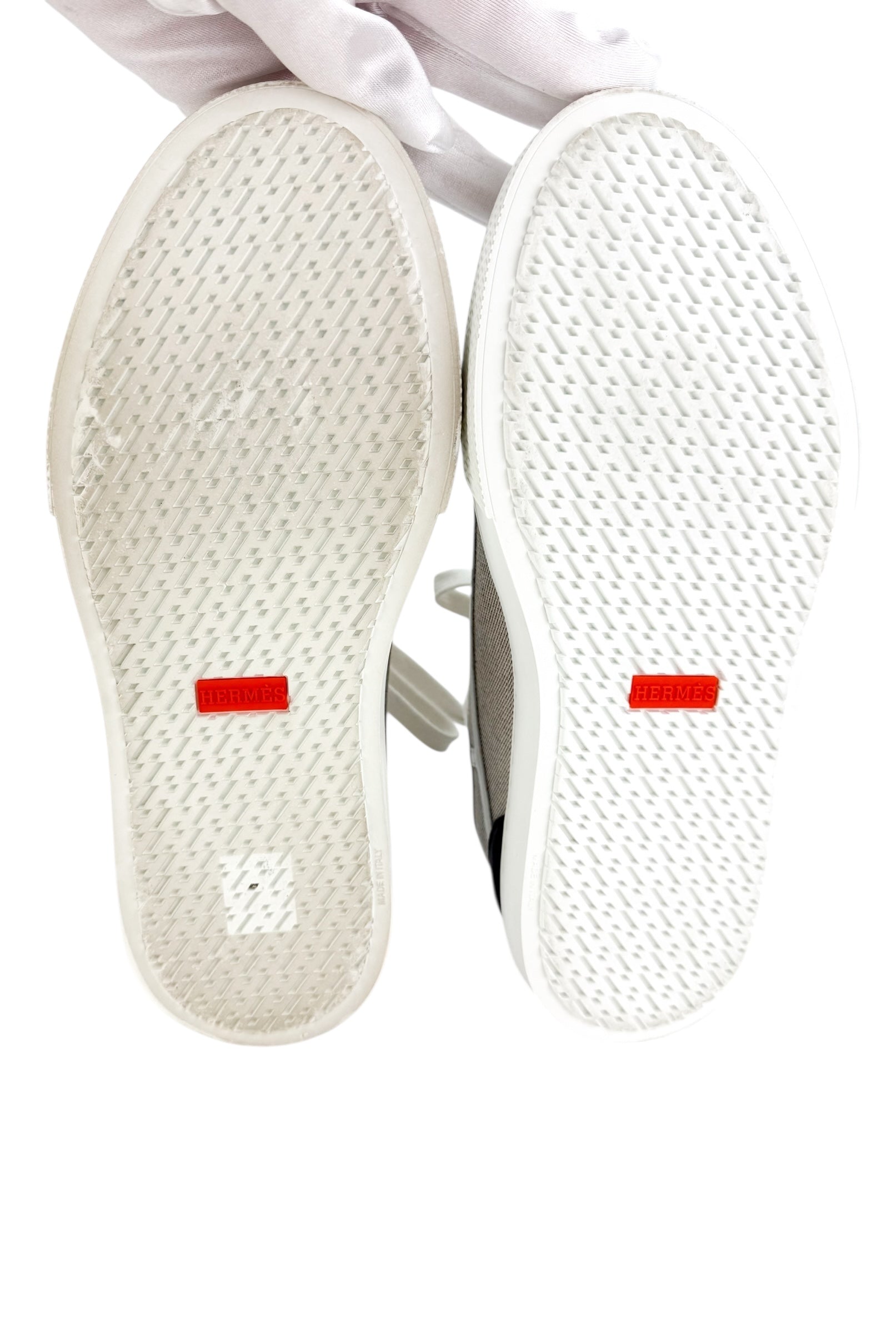 Hermes Canvas Calfskin Get Sneakers Prunoir White Size 37 (Full Set)