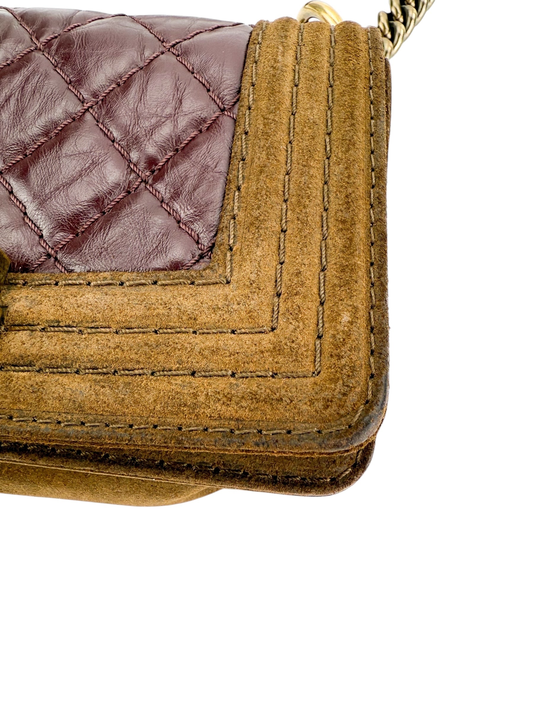 Chanel Aged Calfskin Nubuck Quilted Small Boy Flap Burgundy