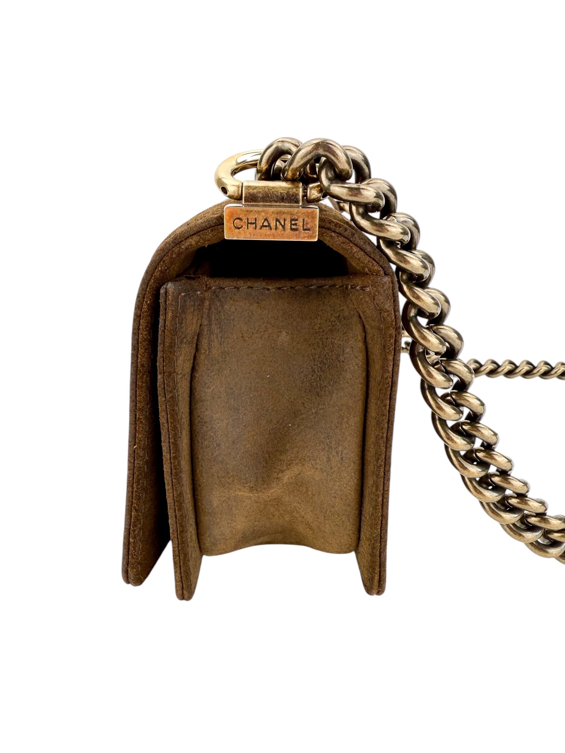 Chanel Aged Calfskin Nubuck Quilted Small Boy Flap Burgundy