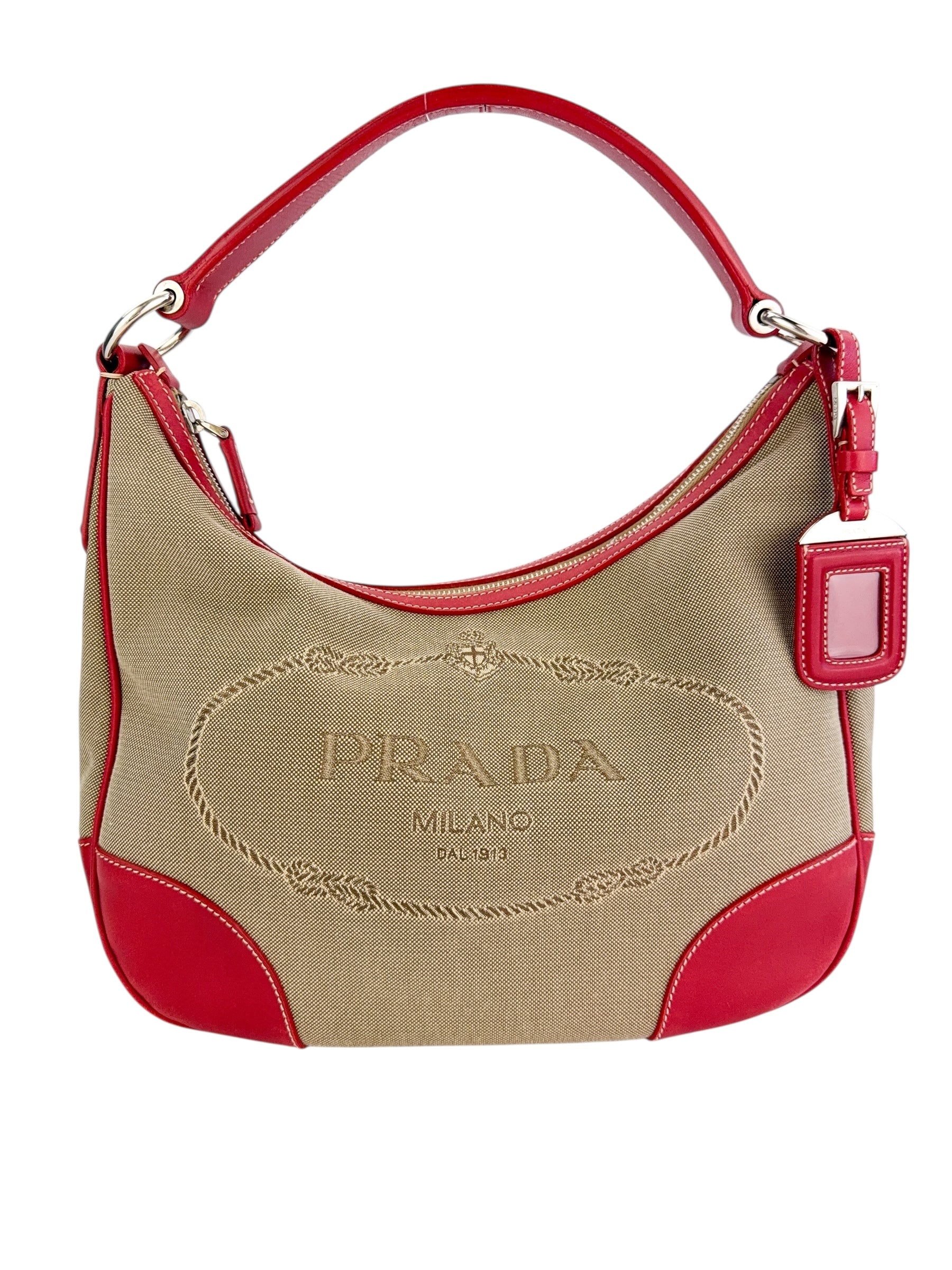 Prada Canapa Logo Jacquard Hobo Shoulder Bag