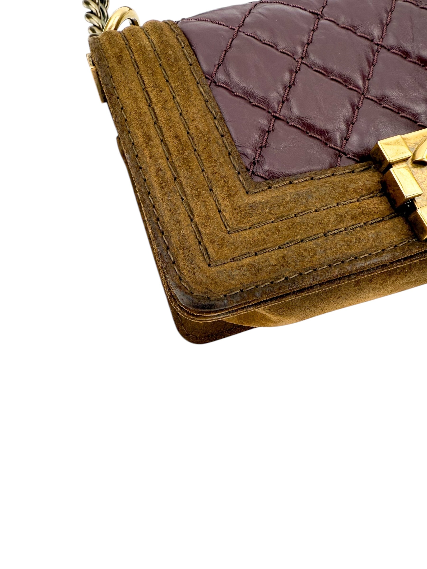 Chanel Aged Calfskin Nubuck Quilted Small Boy Flap Burgundy