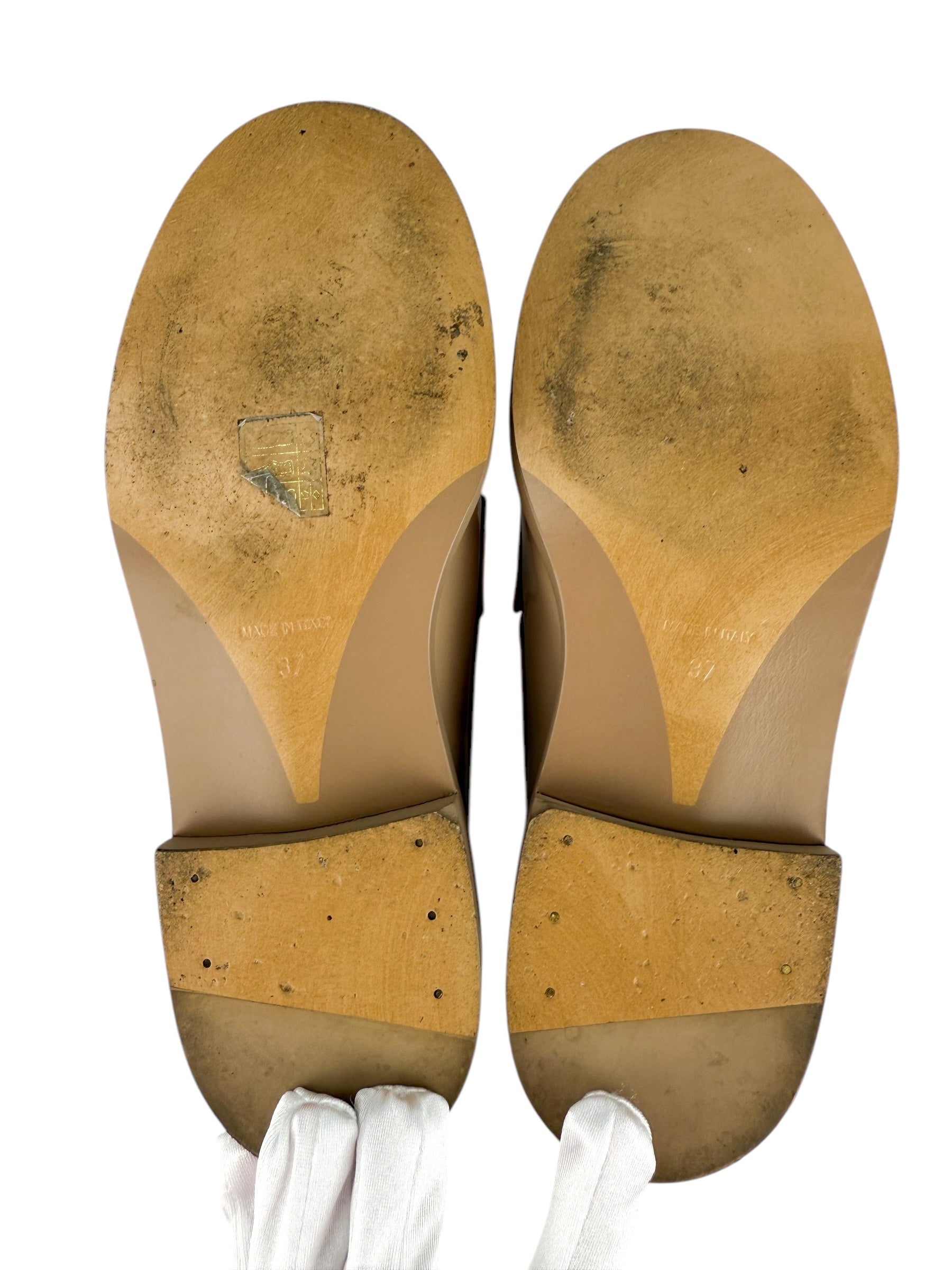 Chanel Beige Shiny Calfskin Loafers Size 37 (Full Set)