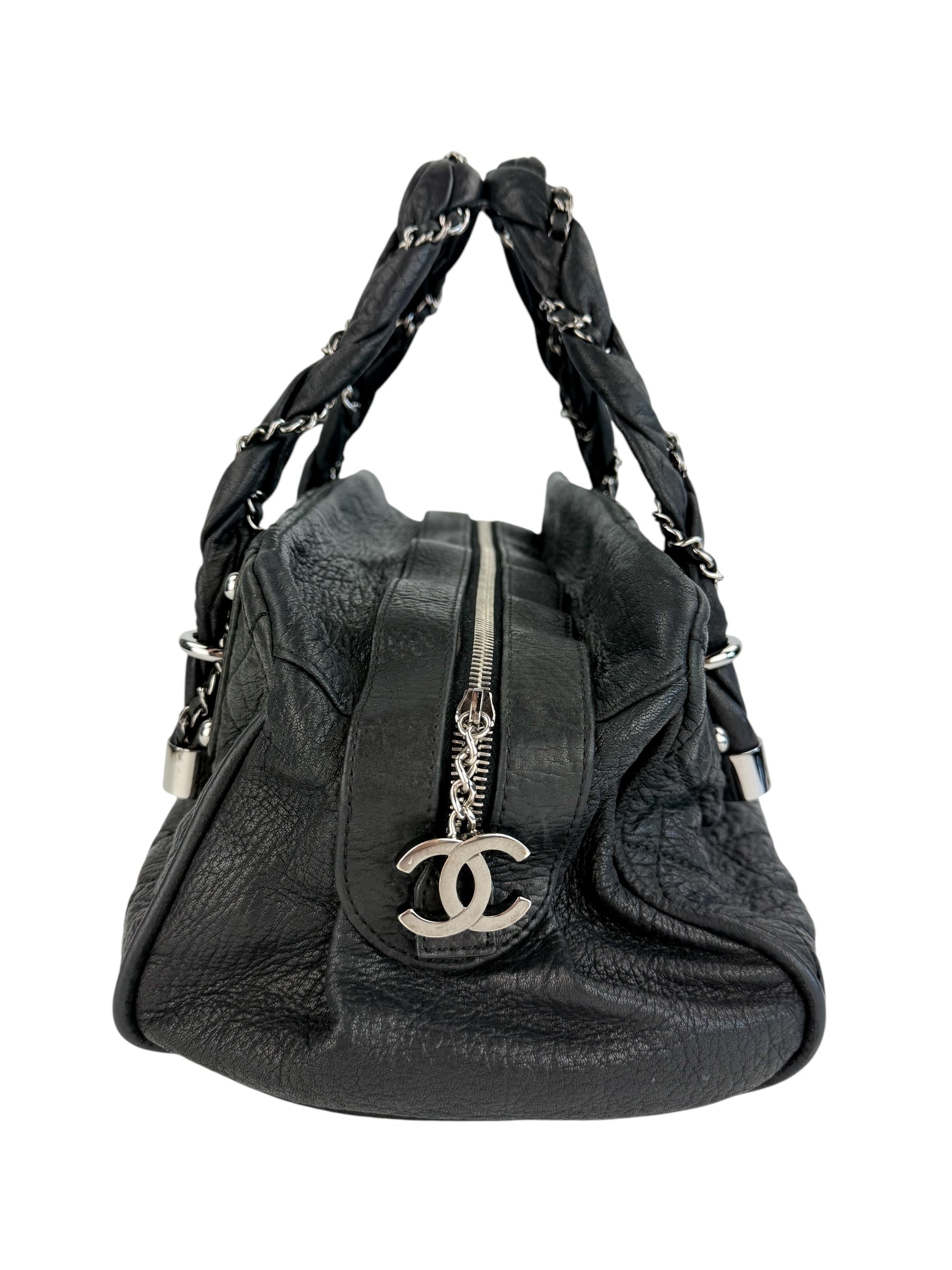 Chanel Black Distressed Leather Lady Braid Bowler Bag