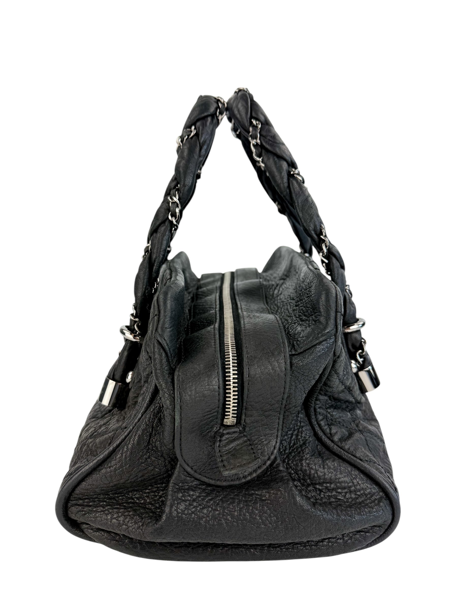 Chanel Black Distressed Leather Lady Braid Bowler Bag