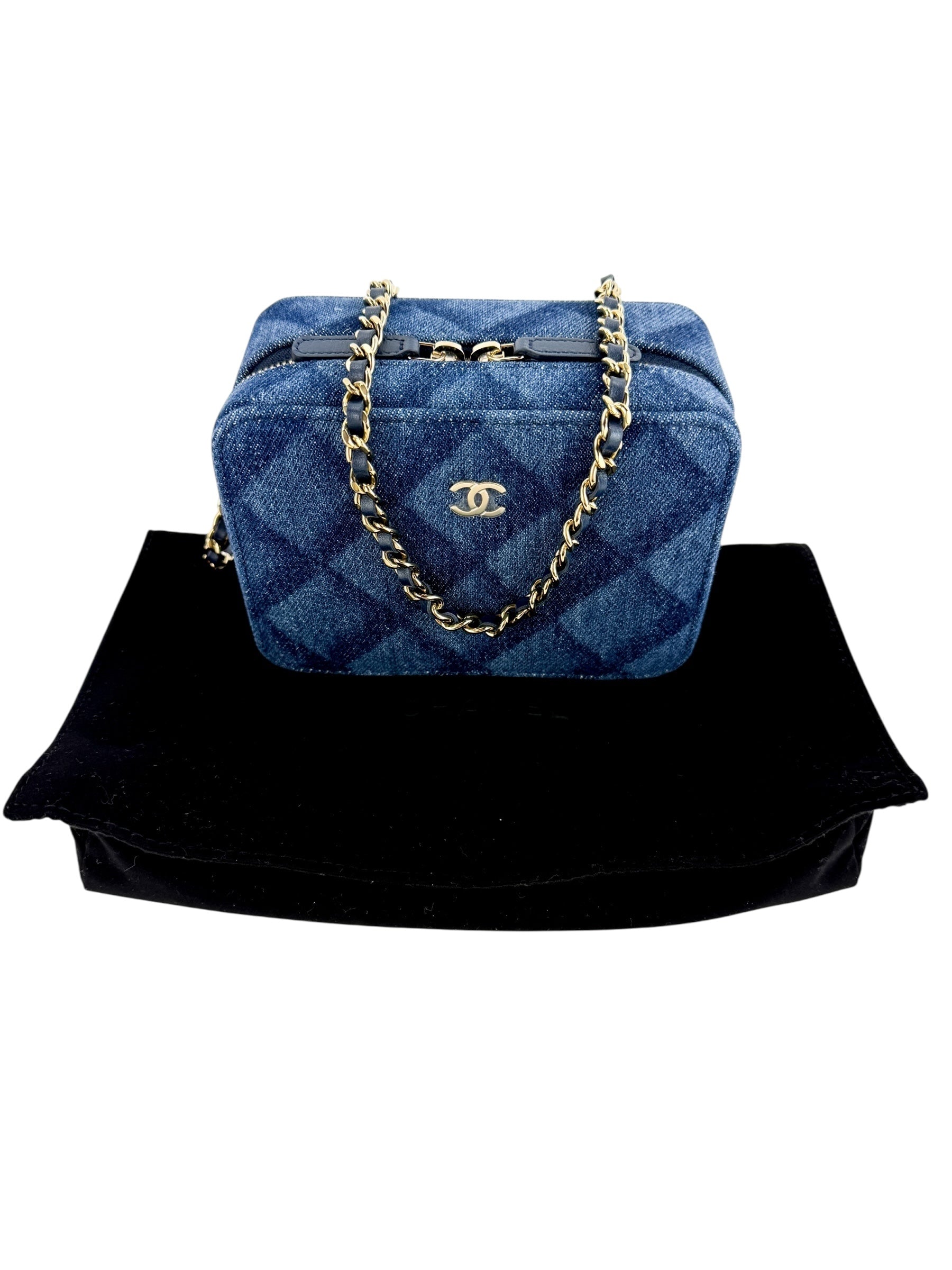 Chanel Printed Denim CC Camera Bag Blue