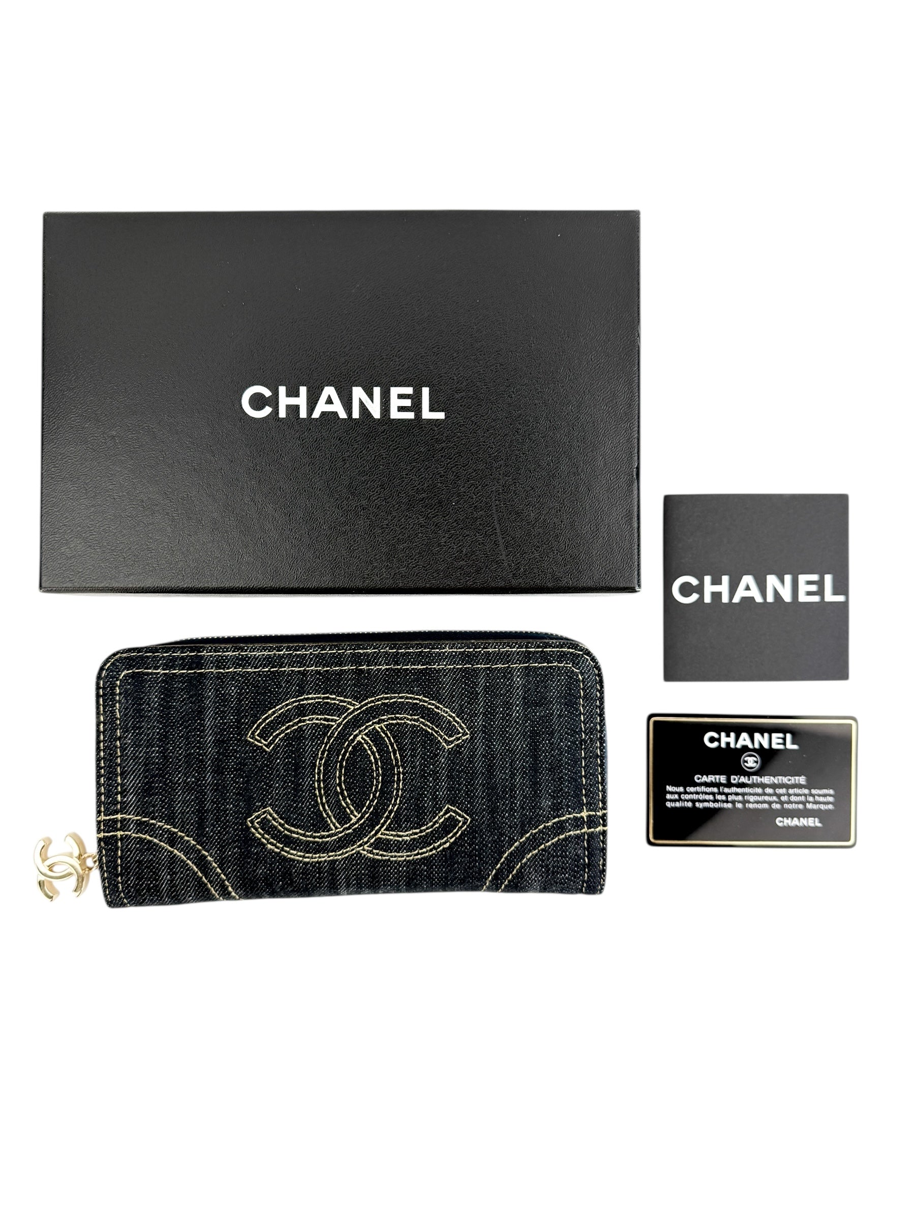 Chanel Denim Vintage Zip Around Wallet (Full Set)